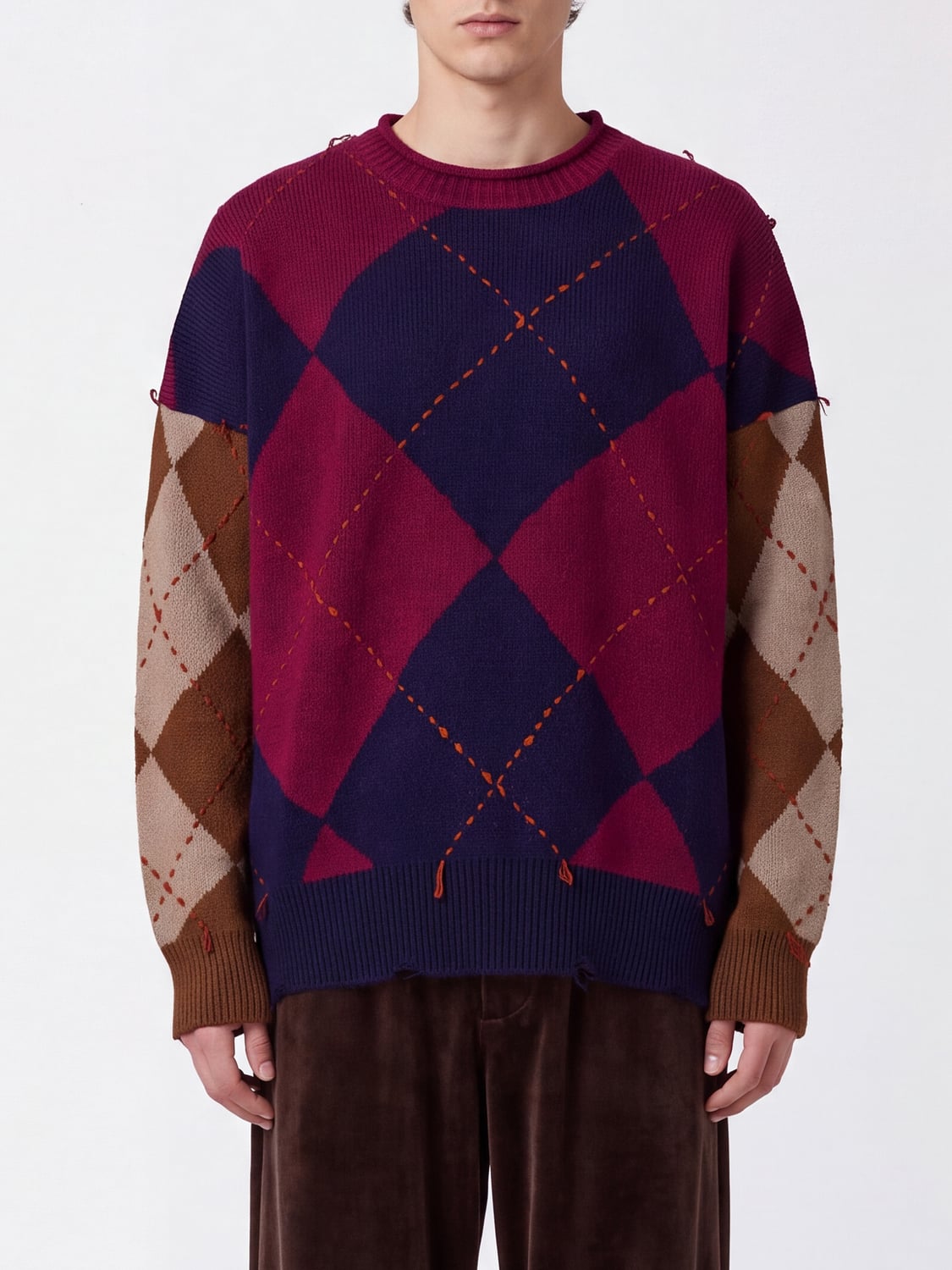 BAZISZT PULLOVER: Rundhalspullover von Baziszt aus 100 % Kaschmir mit Argyle-Muster, Bunt - Img 1
