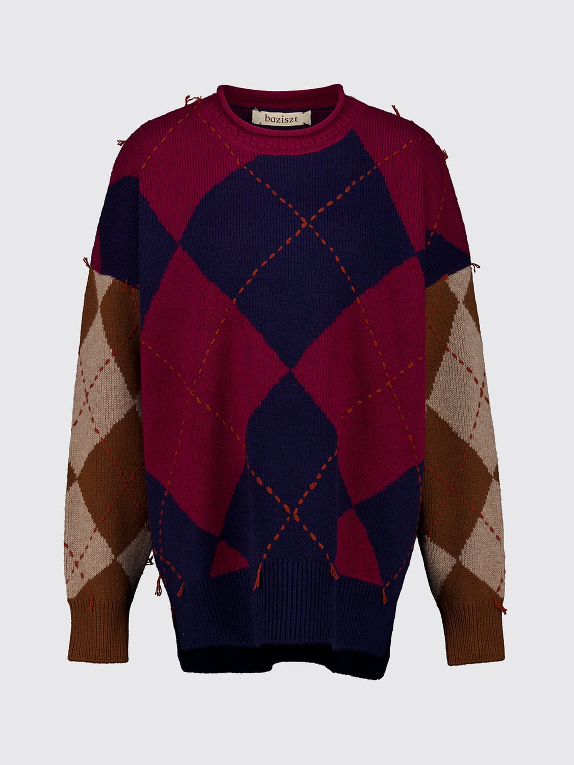BAZISZT PULLOVER: Rundhalspullover von Baziszt aus 100 % Kaschmir mit Argyle-Muster, Bunt - Img 2