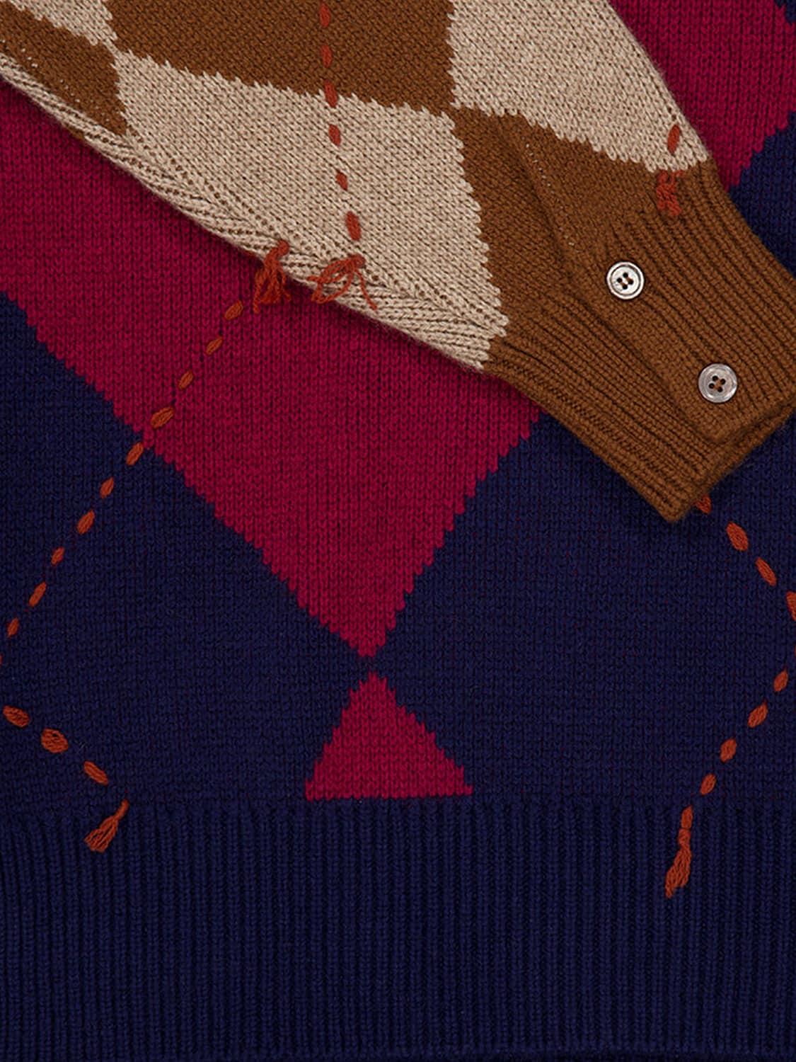 BAZISZT PULLOVER: Rundhalspullover von Baziszt aus 100 % Kaschmir mit Argyle-Muster, Bunt - Img 4