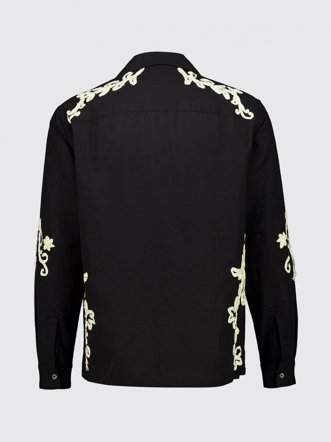 BAZISZT CAMISA: Camisa Baziszt de algodón y cáñamo con manga larga y estampado floral, Negro - Img 3