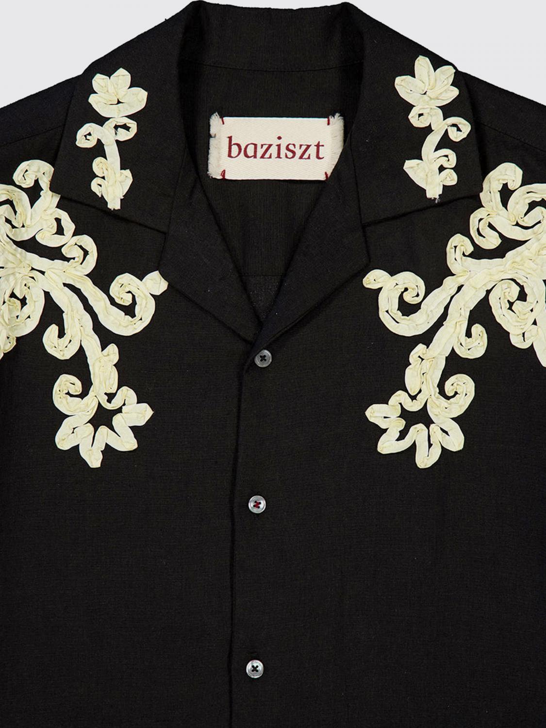 BAZISZT CAMISA: Camisa Baziszt de algodón y cáñamo con manga larga y estampado floral, Negro - Img 4