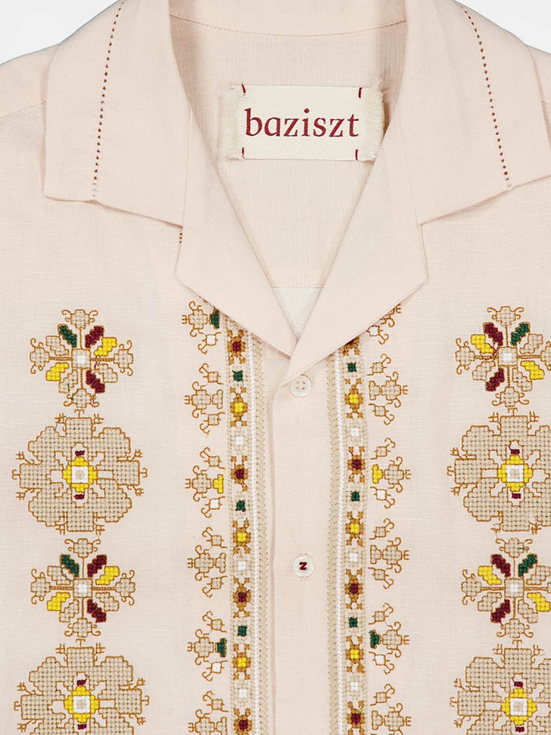 BAZISZT HEMD: Langärmeliges besticktes Hemd Baziszt aus Baumwolle und Hanf, Pink - Img 4