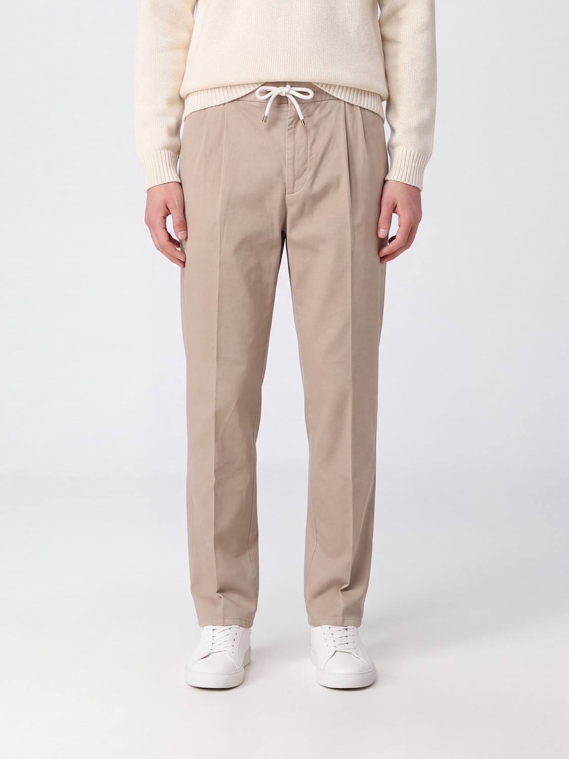 BRUNELLO CUCINELLI HOSE: Slim-Fit-Hose aus Baumwolle von Brunello Cucinelli mit Bundfalten und Kordelzug, Beige - Img 1