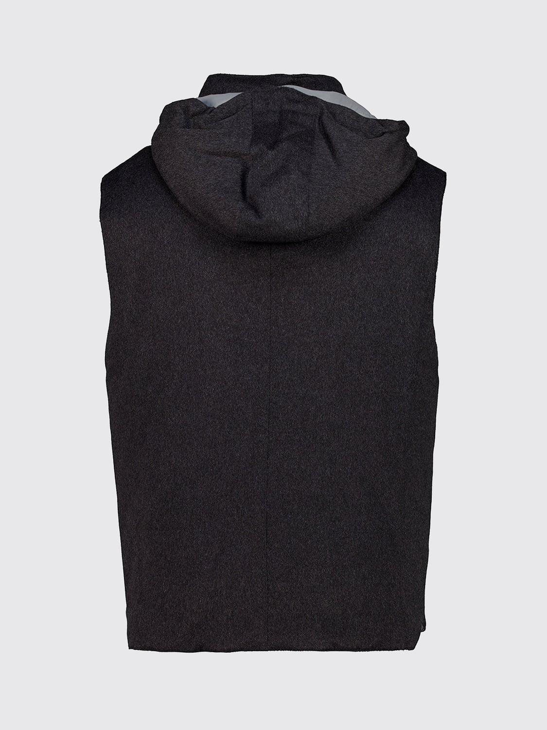 BRUNELLO CUCINELLI SUIT VEST: Brunello Cucinelli Padded Cashmere and Wool Vest with Detachable Hood, Blue - Img 3