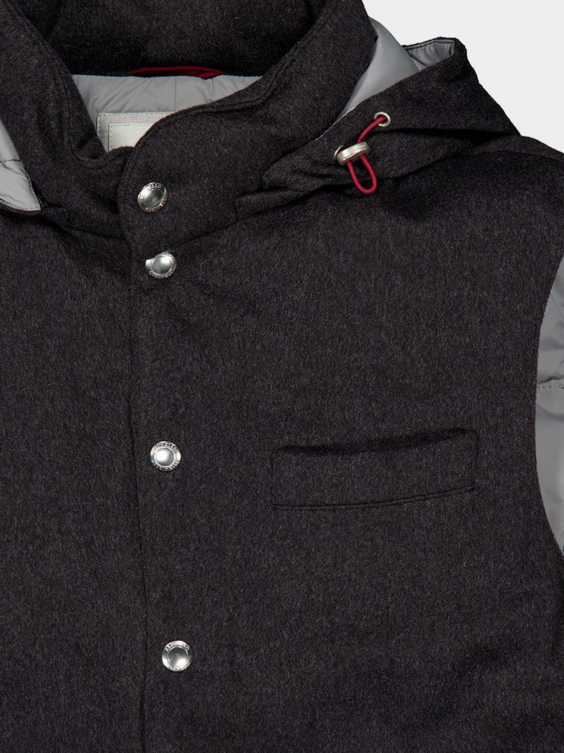 BRUNELLO CUCINELLI SUIT VEST: Brunello Cucinelli Padded Cashmere and Wool Vest with Detachable Hood, Blue - Img 4
