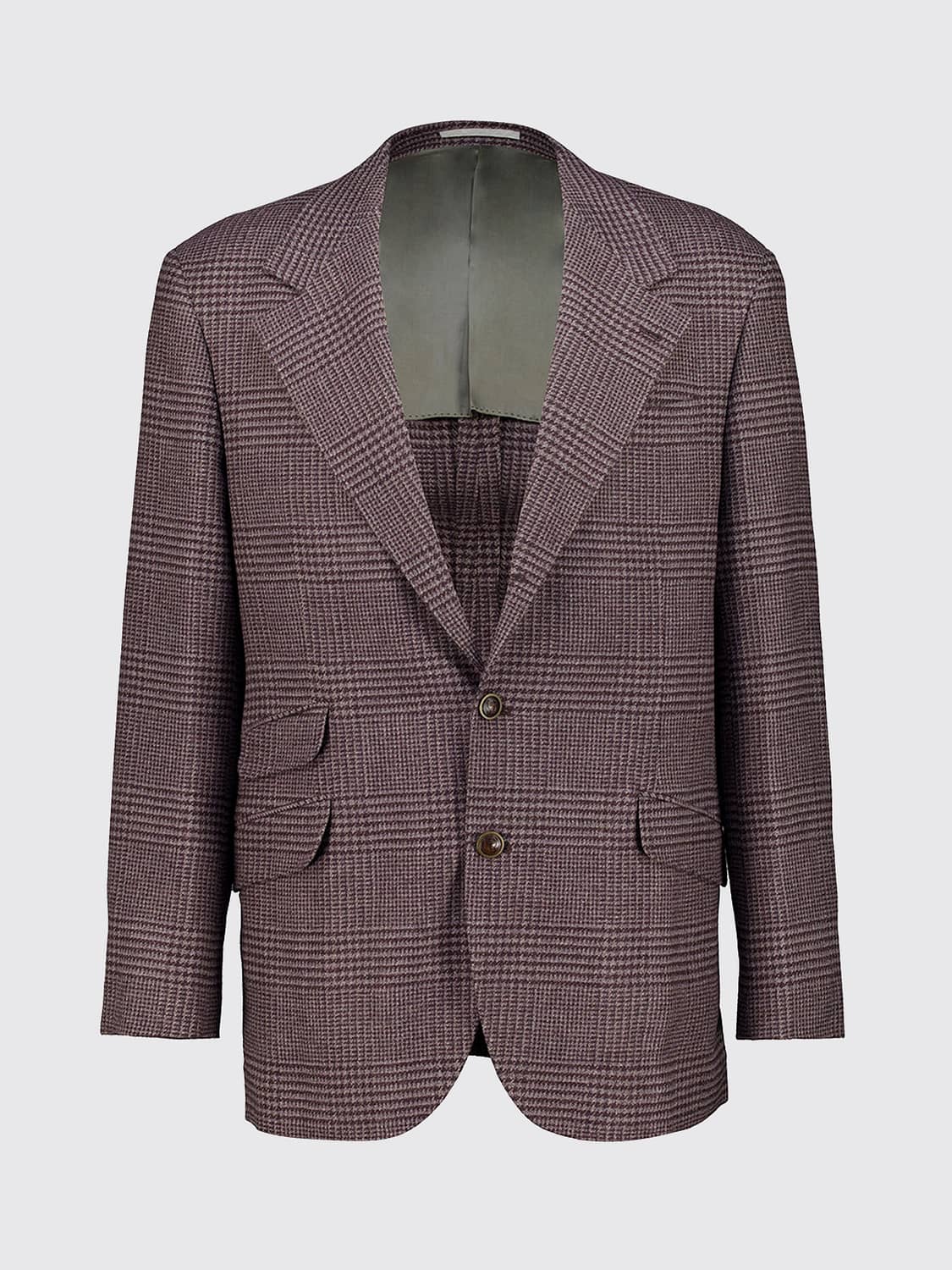 BRUNELLO CUCINELLI JACKET: Brunello Cucinelli Single-Breasted Tartan Blazer in Wool and Cashmere, Brown - Img 2