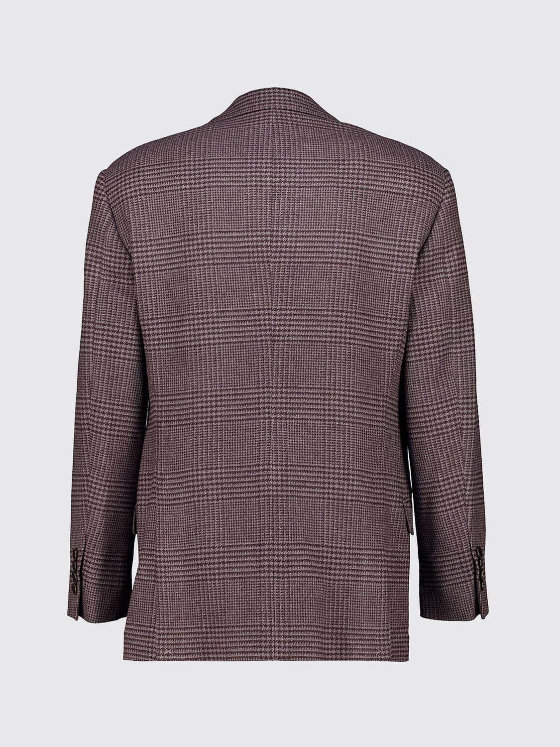 BRUNELLO CUCINELLI JACKET: Brunello Cucinelli Single-Breasted Tartan Blazer in Wool and Cashmere, Brown - Img 3