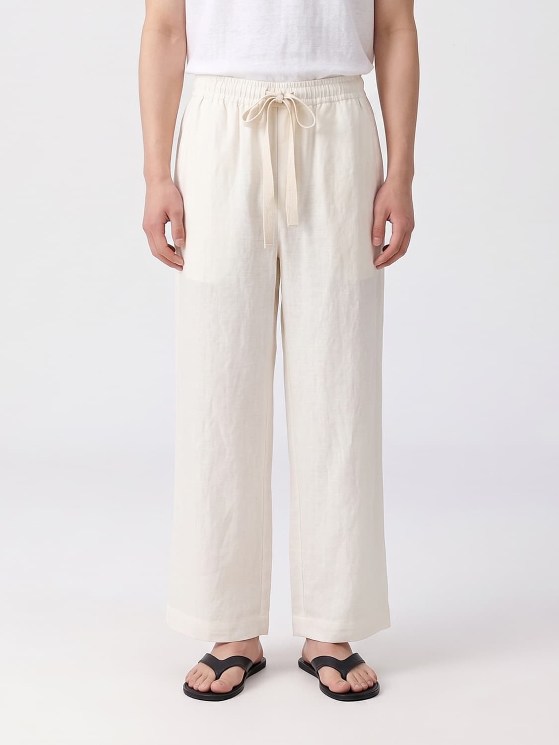 COMMAS PANTALONI: Pantaloni Commas a gamba dritta in puro lino con coulisse in vita, Bianco - Img 1