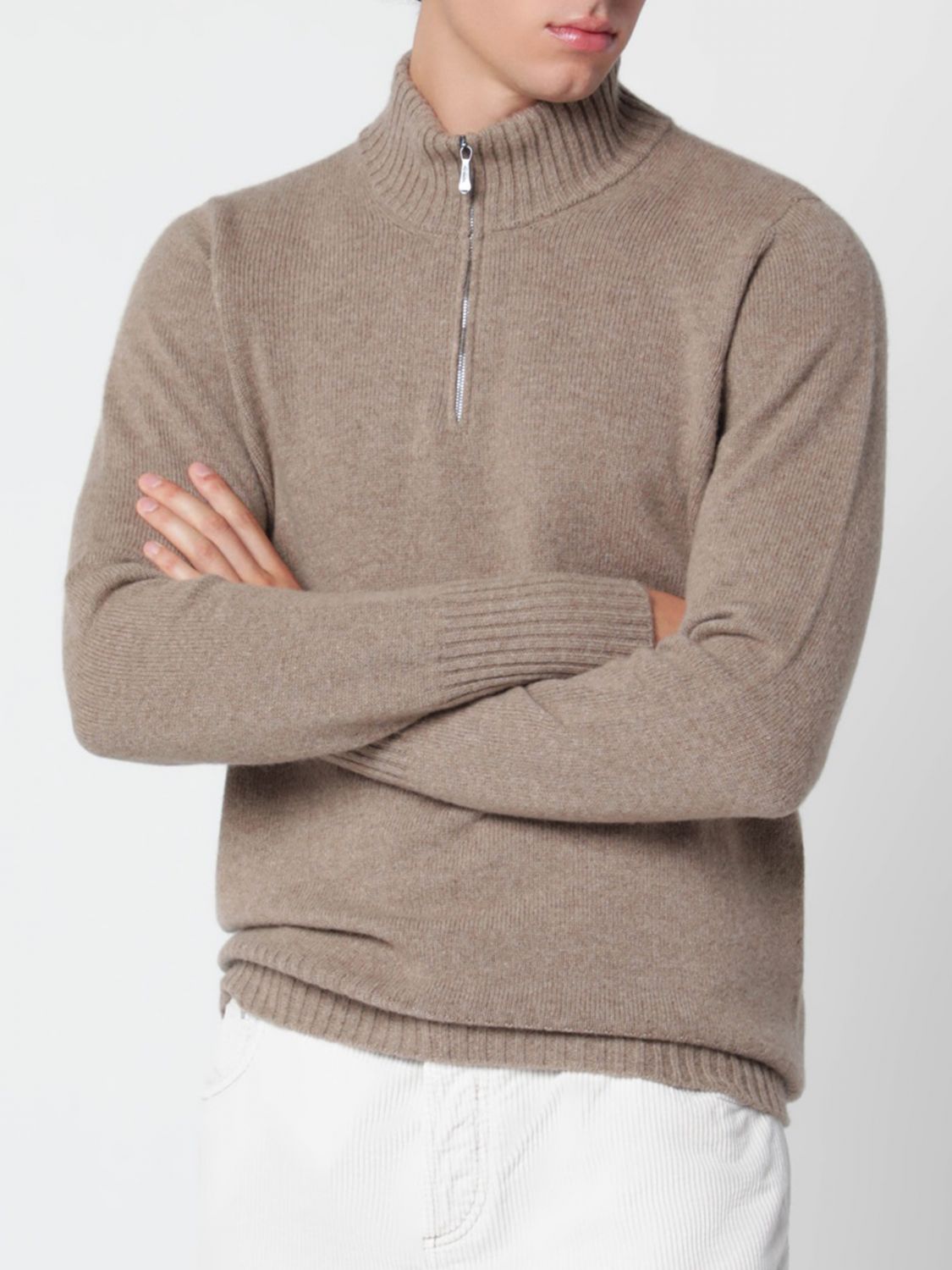 DRUMOHR SWEATER: Drumohr Half-Zip Long-Sleeved Wool Blend Turtleneck Jumper, Beige - Img 1