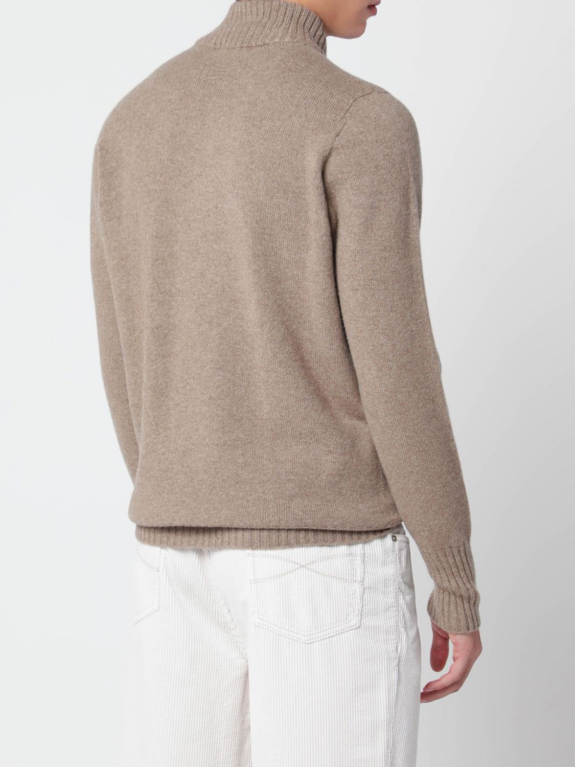 DRUMOHR SWEATER: Drumohr Half-Zip Long-Sleeved Wool Blend Turtleneck Jumper, Beige - Img 2