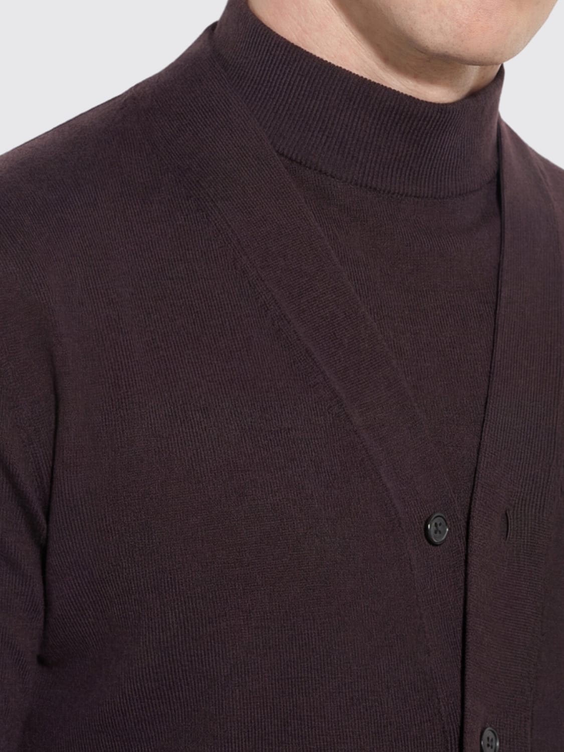 PAOLO PECORA SWEATER: V-Neck Virgin Wool Cardigan Paolo Pecora with Long Sleeves and Ribbed Trims, Brown - Img 2