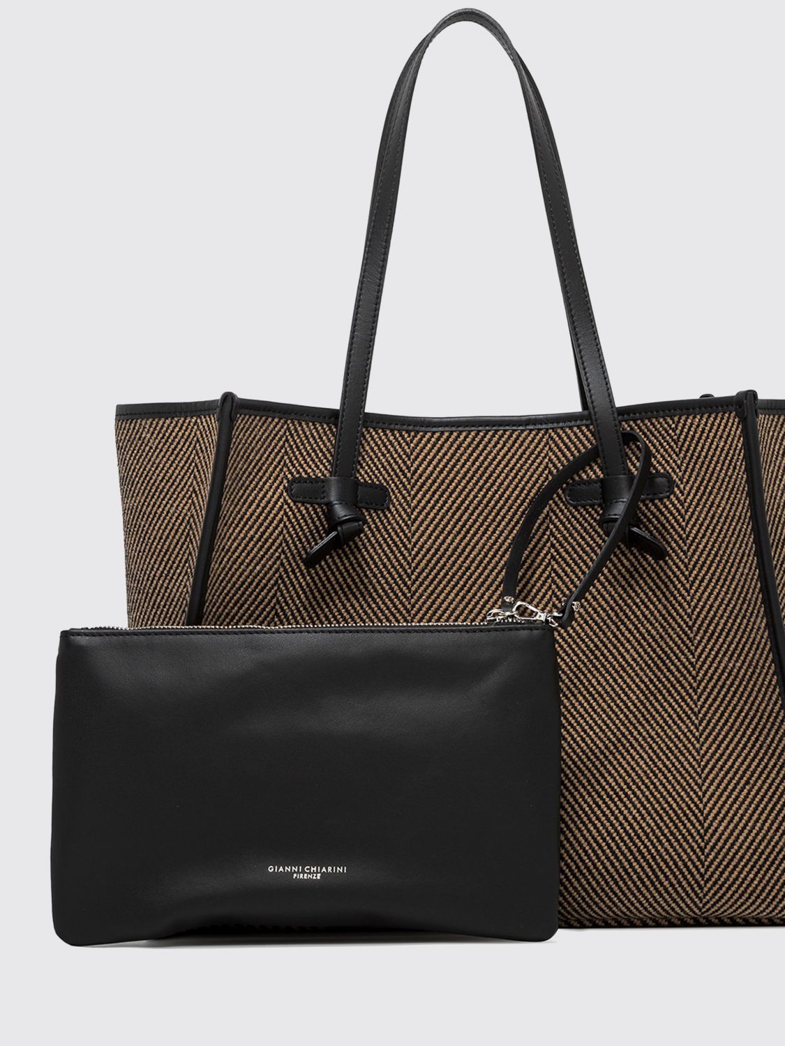 GIANNI CHIARINI BORSA A SPALLA: Borsa a spalla Marcella Gianni Chiarini in misto lana con motivo chevron, Nero - Img 3
