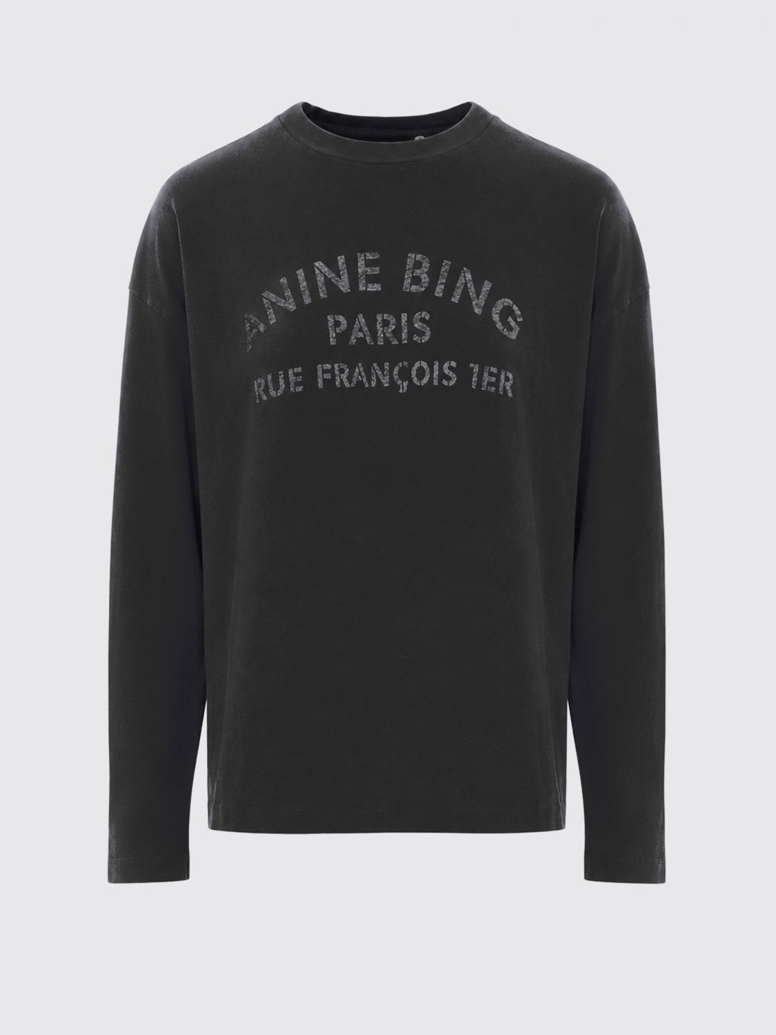ANINE BING T-SHIRT: Langärmeliges Anine Bing Baumwoll-T-Shirt mit kontrastierendem Logo-Druck, Schwarz - Img 2