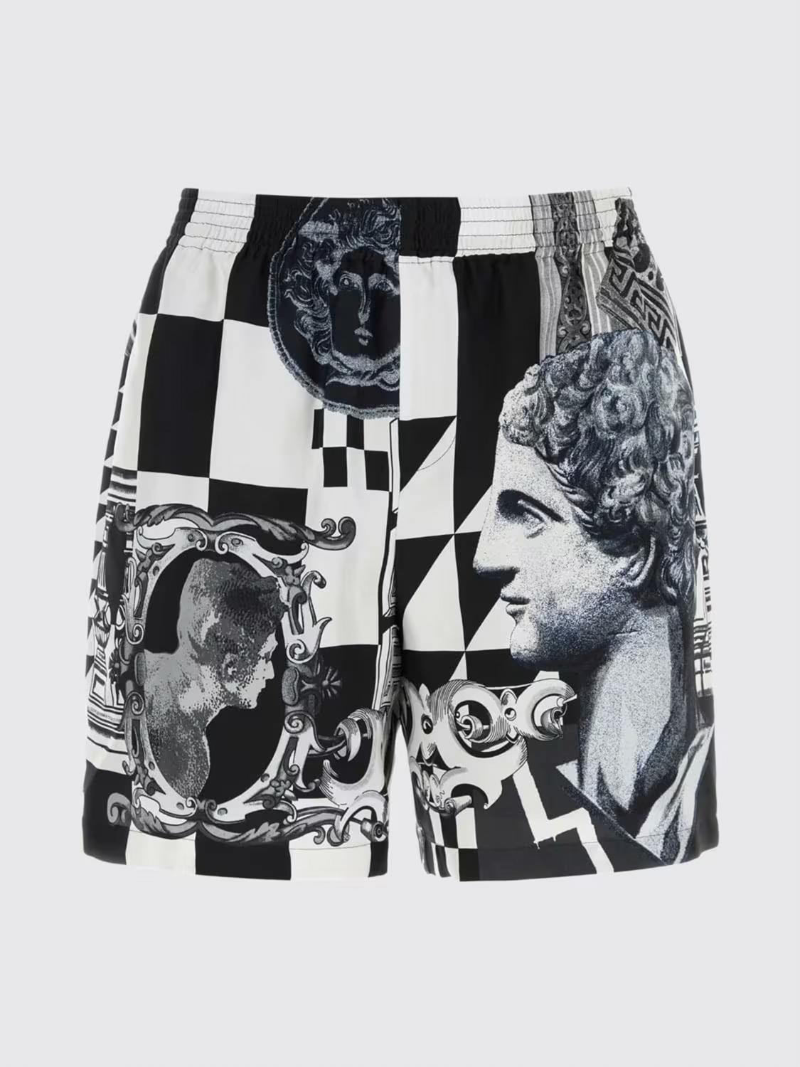 VERSACE SHORT: Short de sport Versace en soie à imprimé graphique avec taille élastiquée, Noir - Img 2