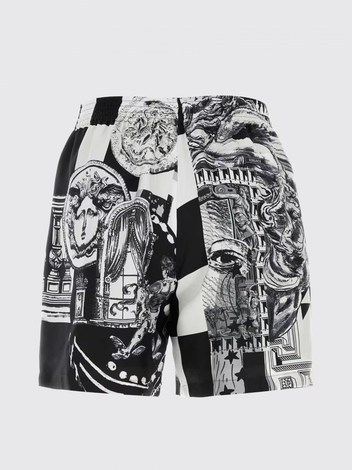 VERSACE SHORT: Short de sport Versace en soie à imprimé graphique avec taille élastiquée, Noir - Img 3