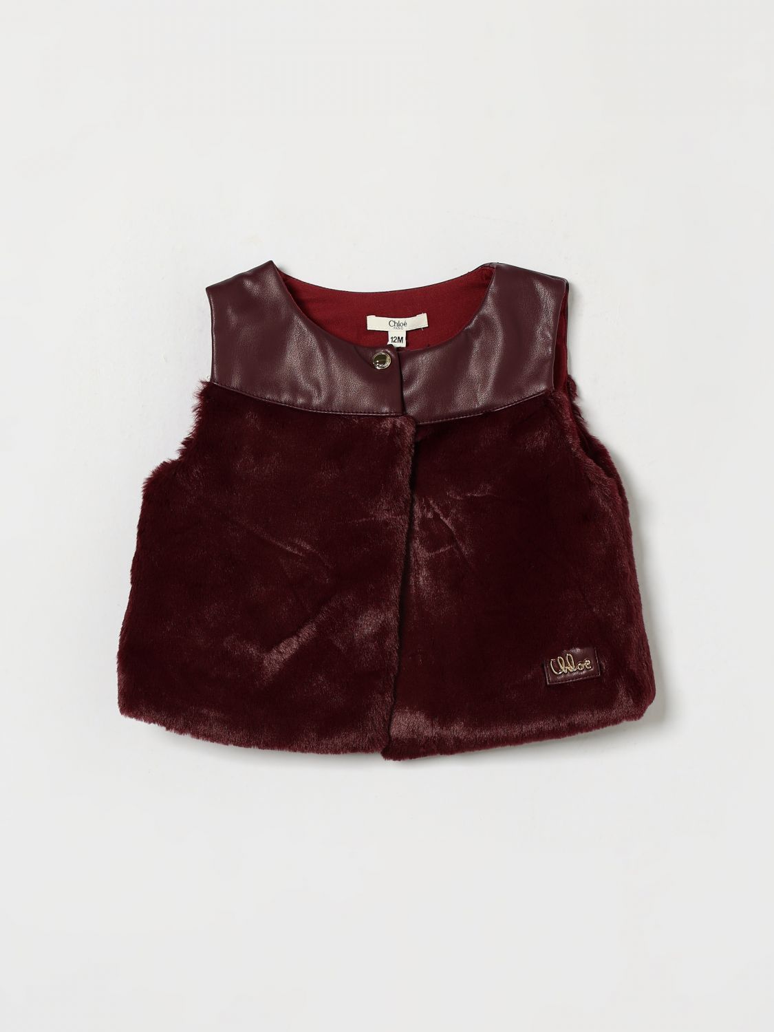 CHLOÉ COAT: Chloé Girl's Faux Fur Gilet with Button Closure, Royal Blue - Img 1