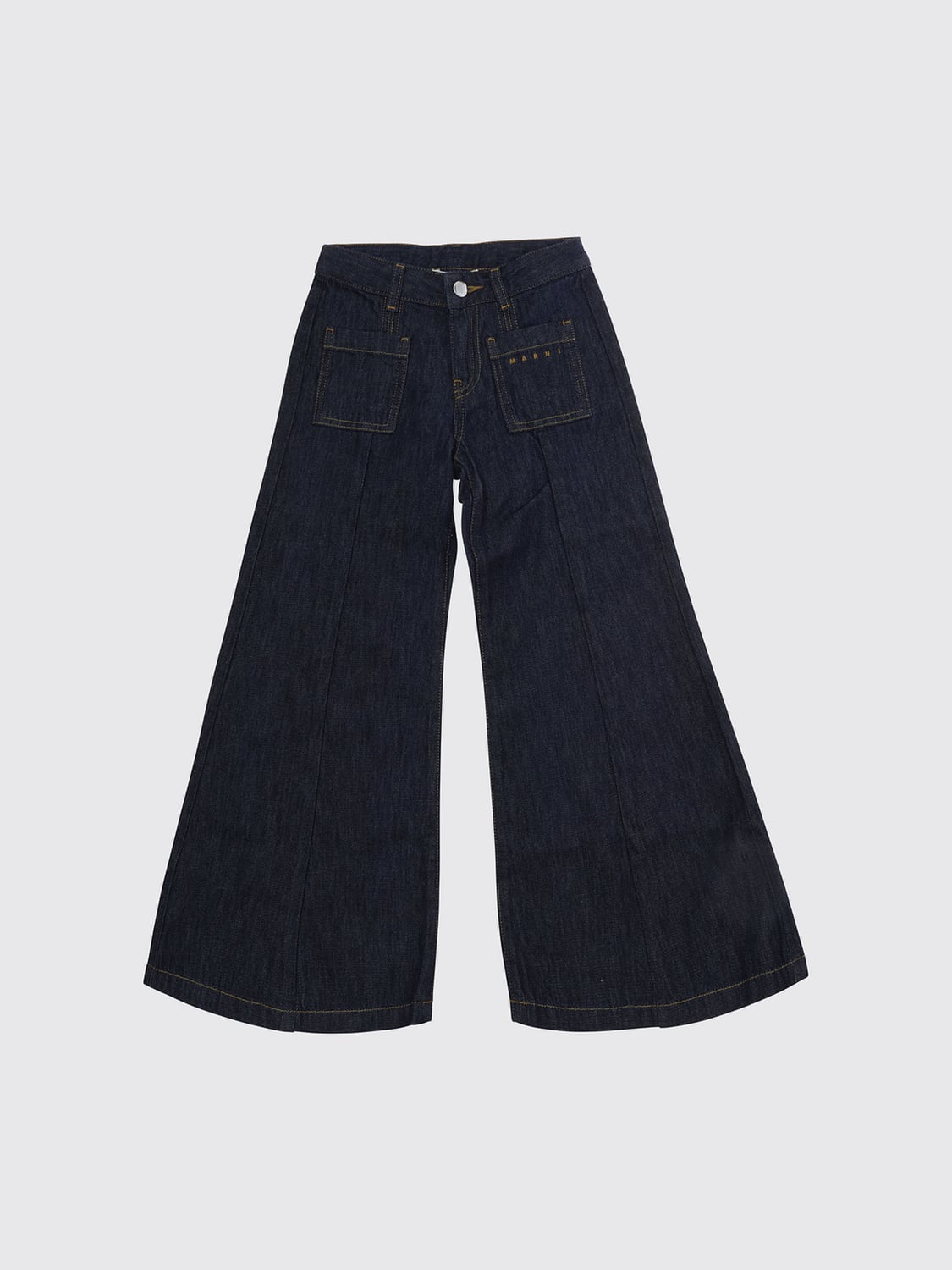 MARNI JEANS: Hoch taillierte Flare-Jeans Marni für Mädchen aus Denim mit Schleife, Blau - Img 1