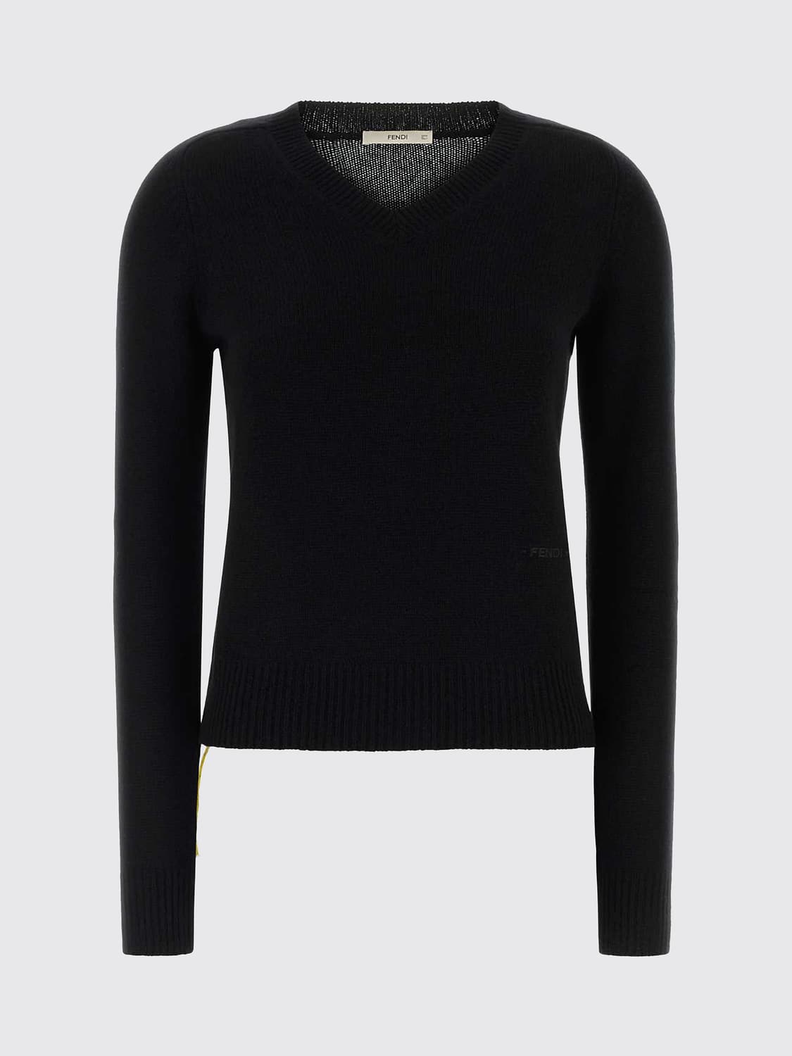 FENDI PULLOVER: V-Ausschnitt-Pullover Fendi aus 100% Kaschmir mit Rippbündchen, Schwarz - Img 2