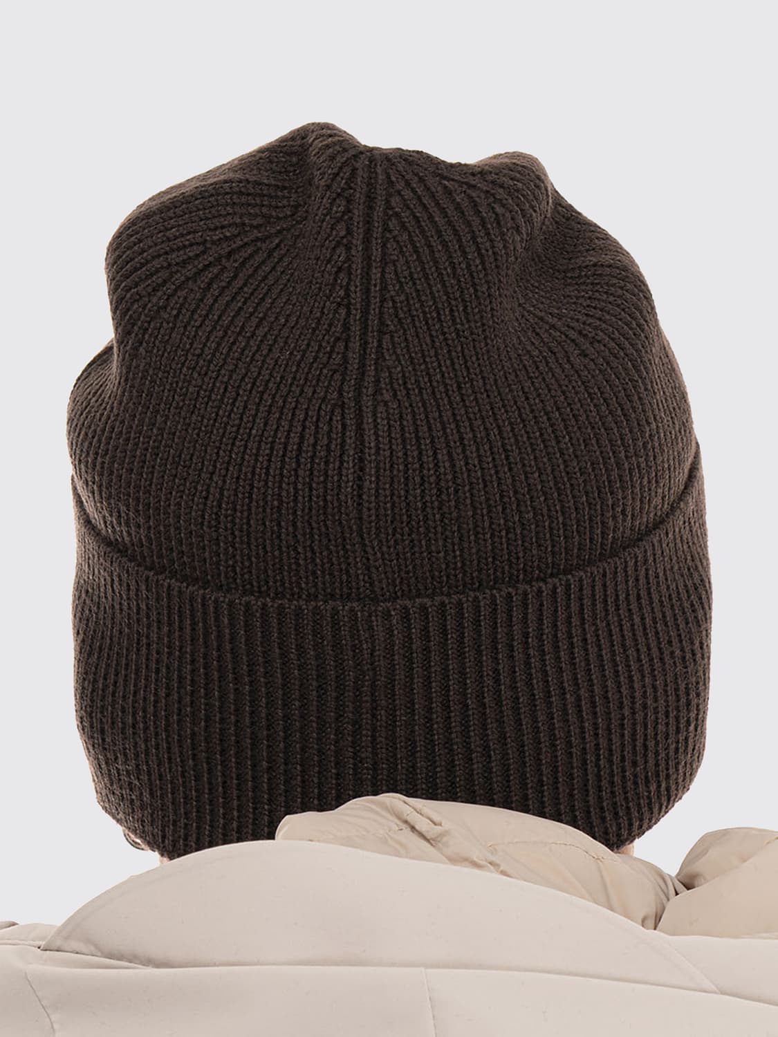 BOSS CHAPEAU: Bonnet beanie Boss en maille côtelée de laine mélangée avec logo brodé, Marron - Img 2