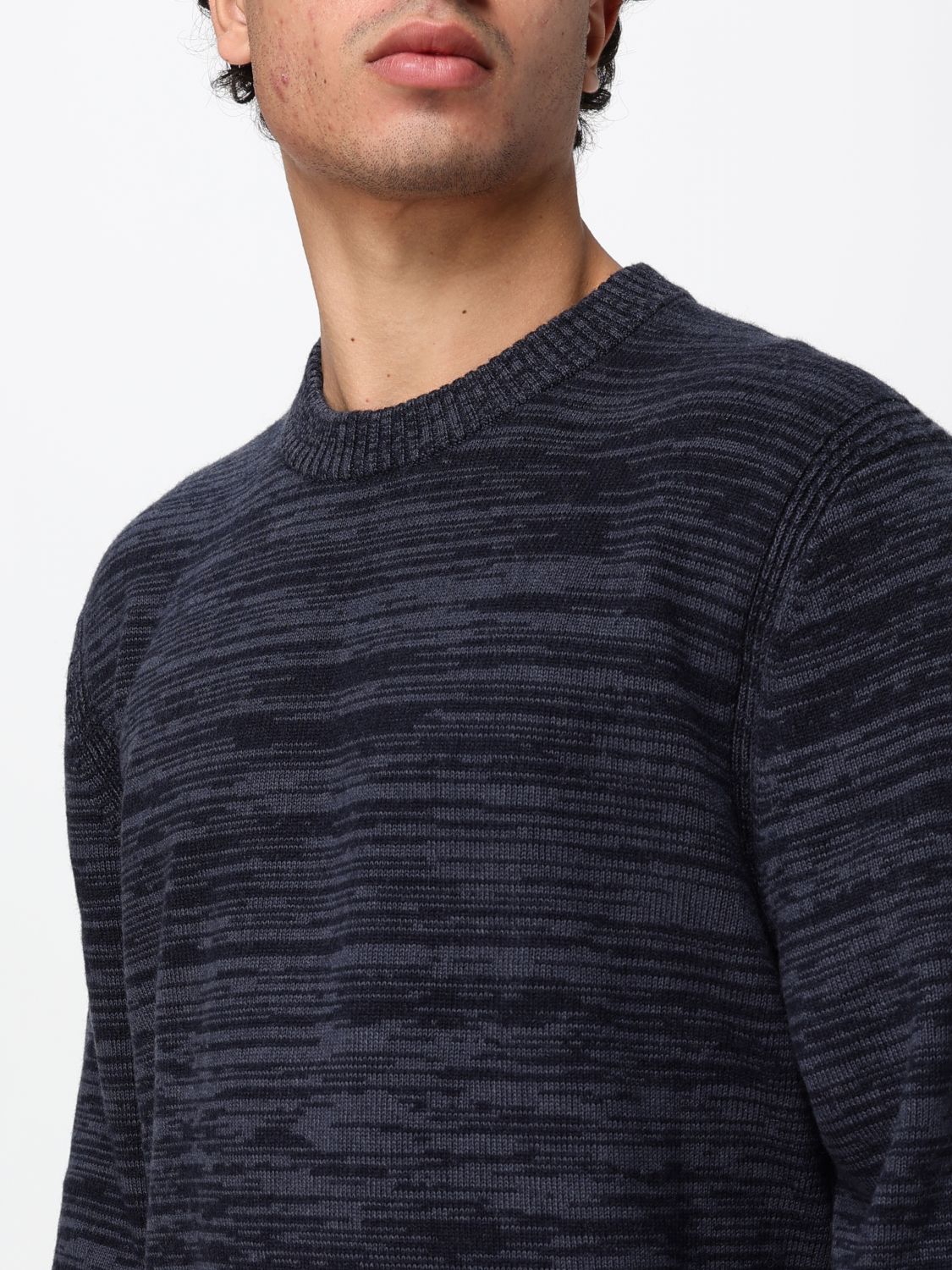 BOSS PULL: Pull à col rond Boss en laine vierge à motif abstrait et bords côtelés, Bleu - Img 3