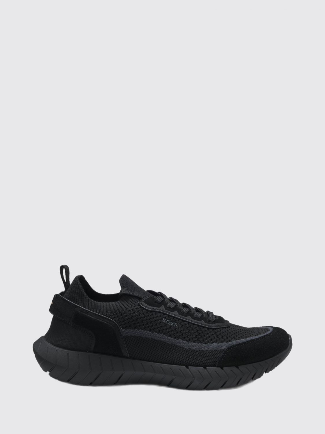 BOSS SNEAKERS: BOSS Motion Knit and Suede Sneakers with Rubber Sole, Black - Img 1