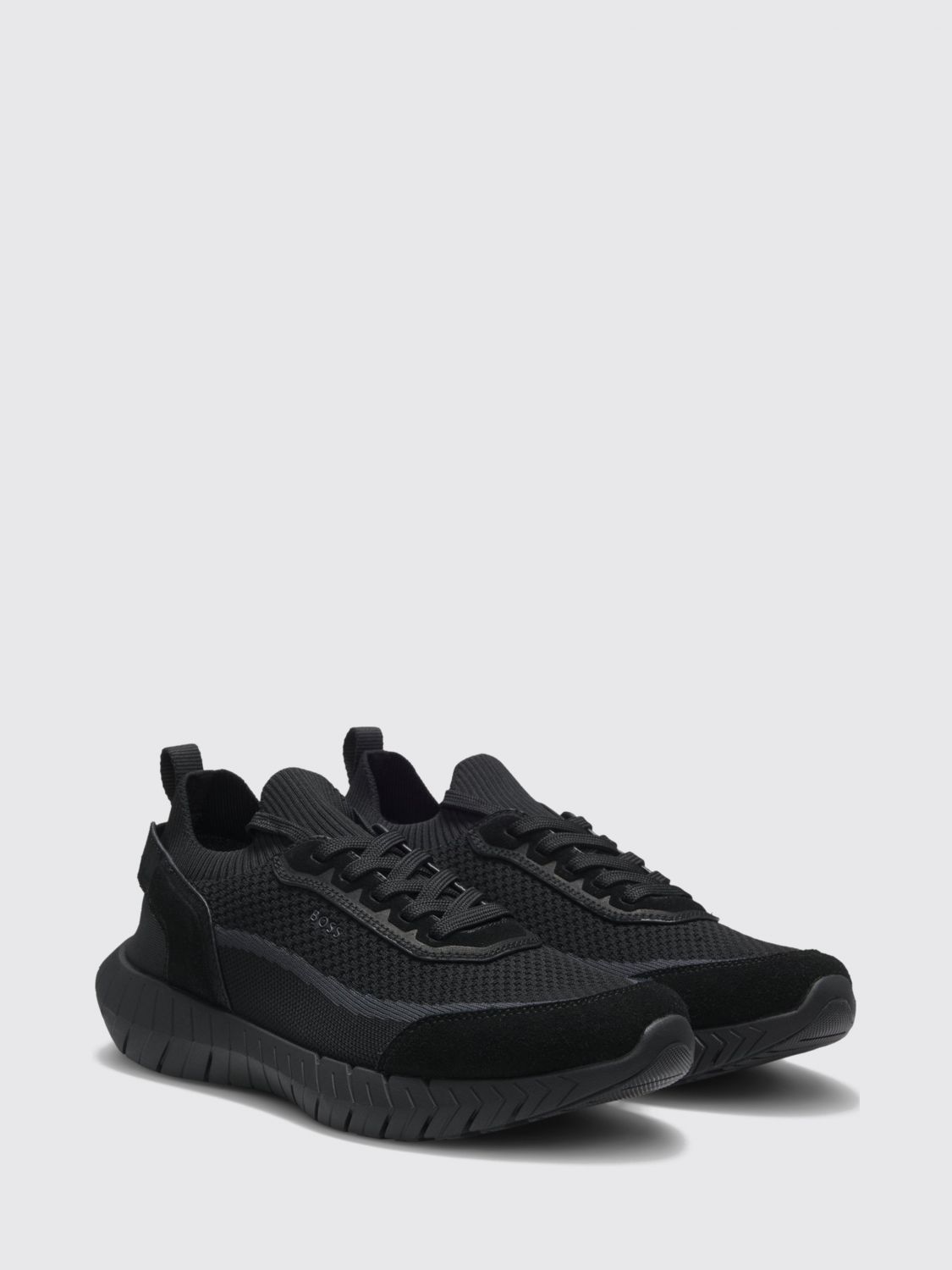 BOSS SNEAKERS: BOSS Motion Knit and Suede Sneakers with Rubber Sole, Black - Img 2