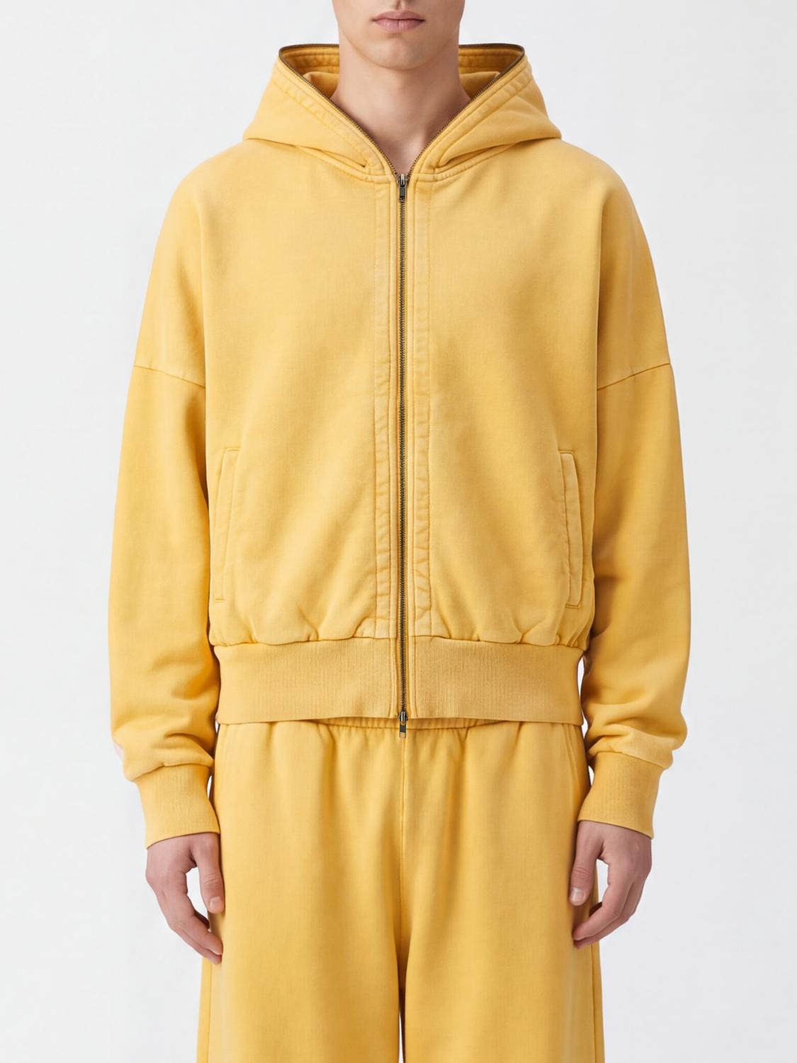 ENTIRE STUDIOS SWEATSHIRT: Entire Studios Zipped Cotton Hoodie with Dropped Shoulders and Slit Pockets, Yellow - Img 1