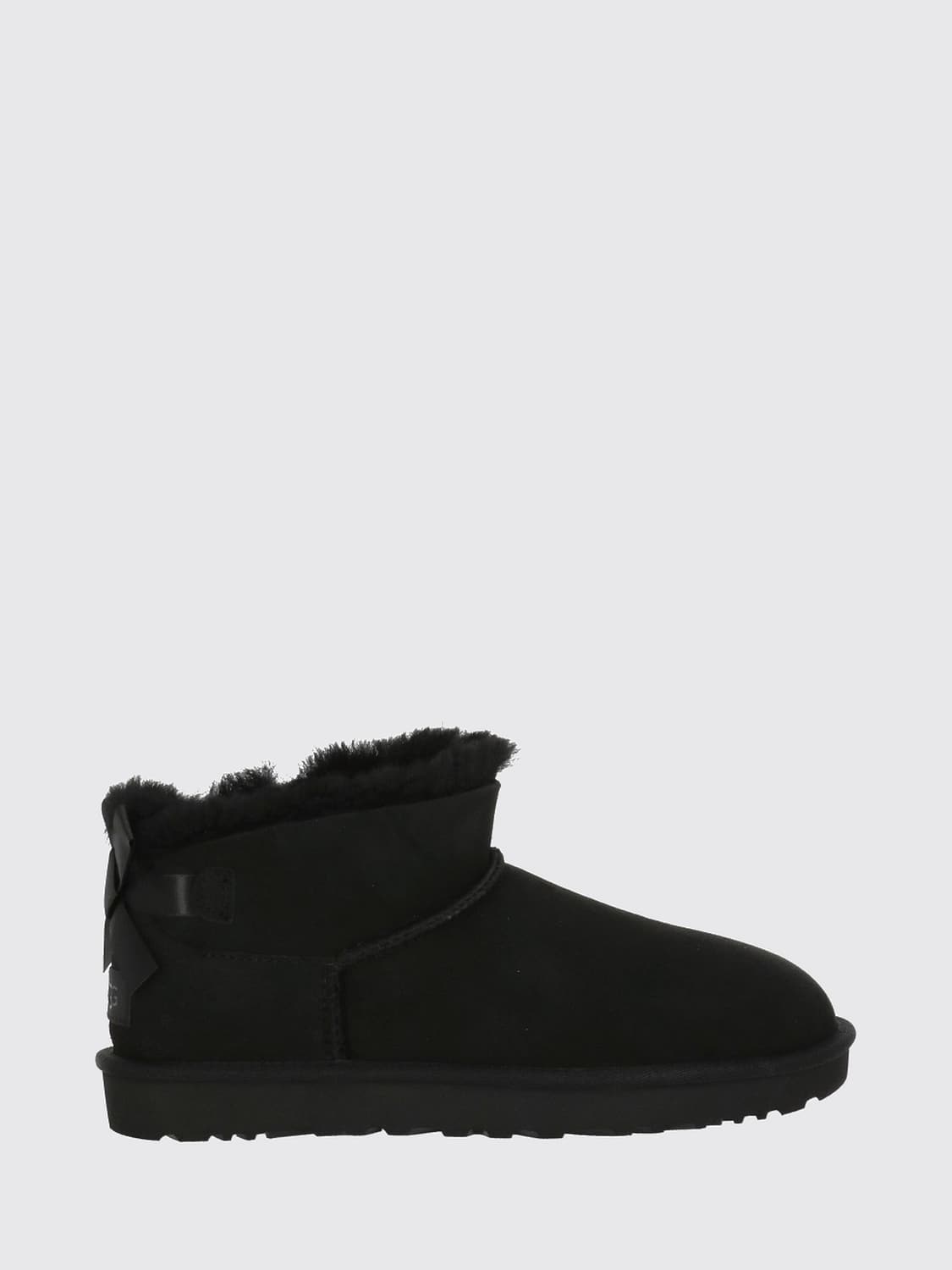 UGG BOOTS: UGG Ultra Mini Bailey Bow Suede Boots, Black - Img 1