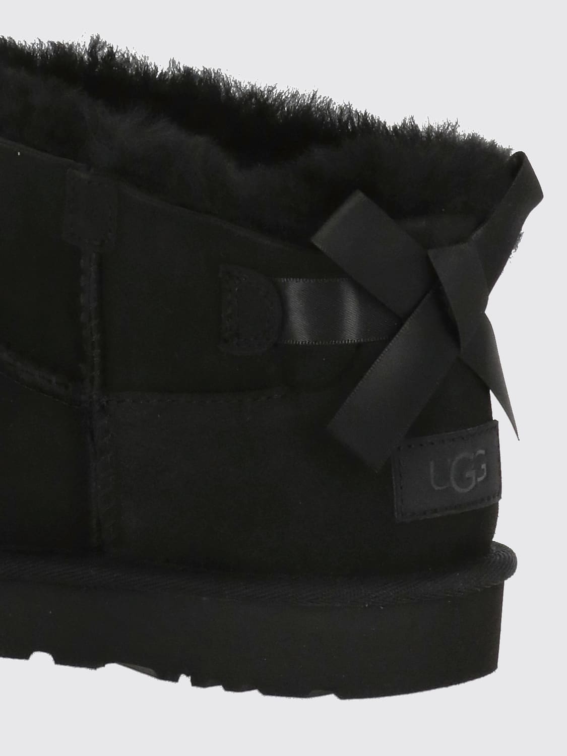 UGG BOOTS: UGG Ultra Mini Bailey Bow Suede Boots, Black - Img 4