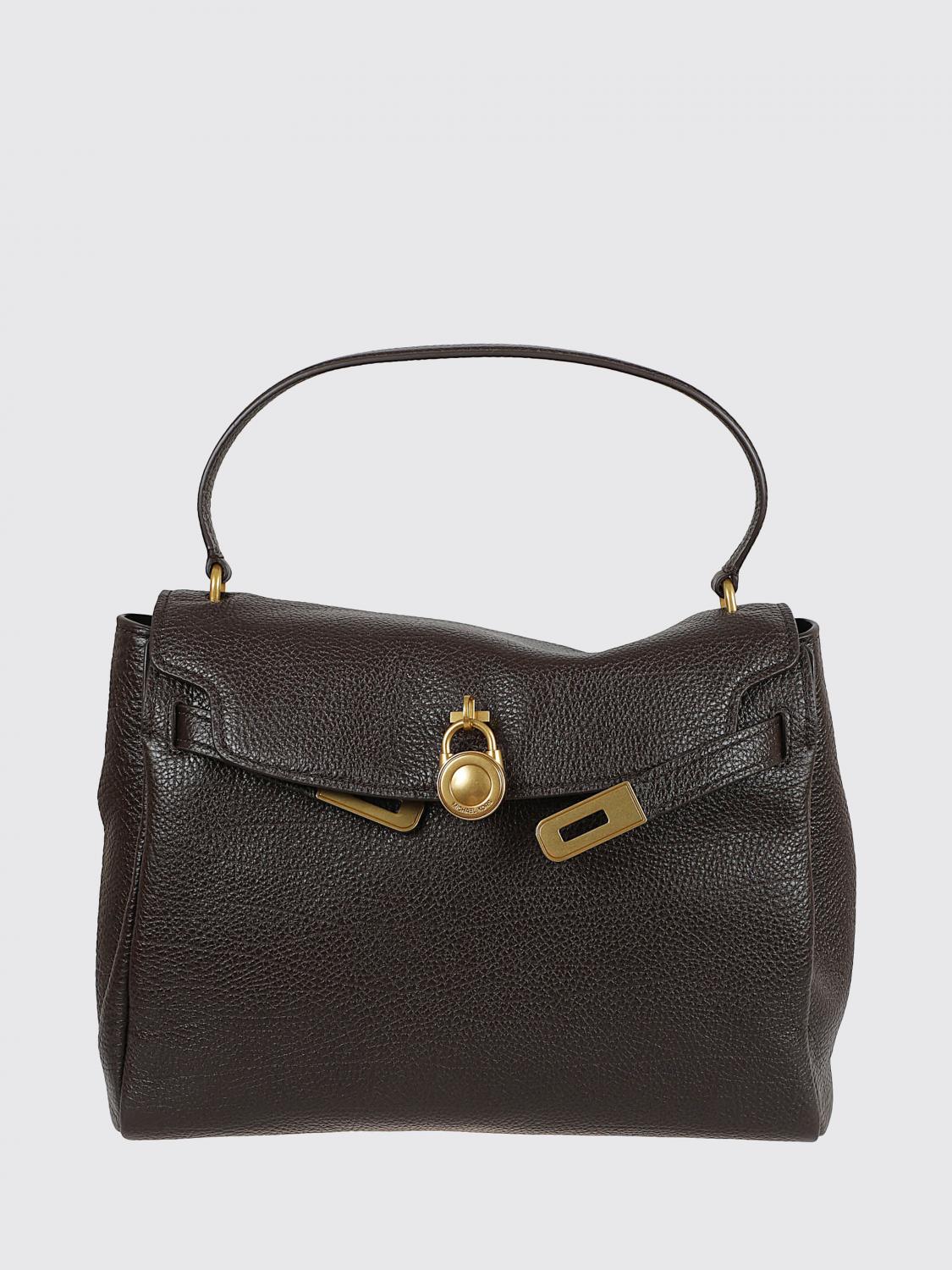 MICHAEL KORS BORSA A MANO: Borsa a mano Hamilton Michael Kors grande in pelle a grana con lucchetto, Marrone - Img 1