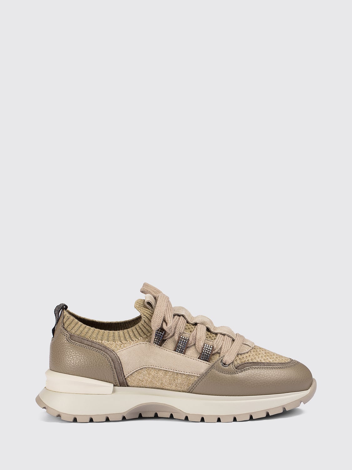 DOUCAL'S SNEAKERS: Low-Top-Sneakers Doucal's aus Kalbsleder und Wolle im Bicolor-Design, Beige - Img 1