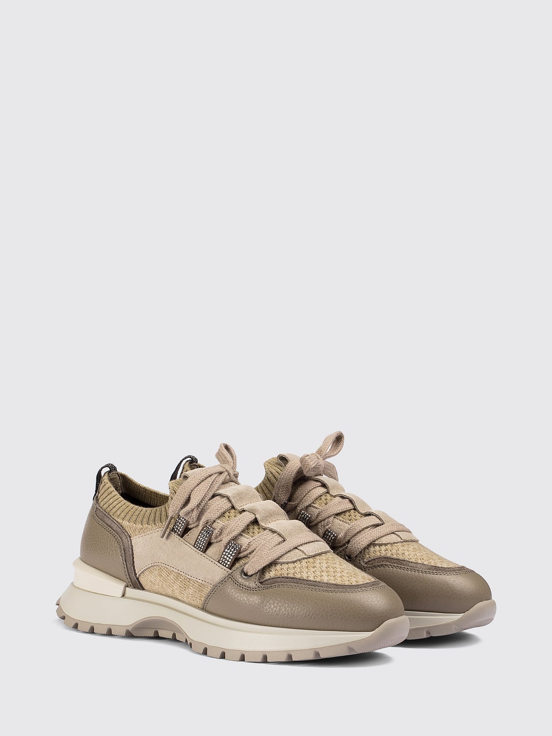 DOUCAL'S SNEAKERS: Low-Top-Sneakers Doucal's aus Kalbsleder und Wolle im Bicolor-Design, Beige - Img 2