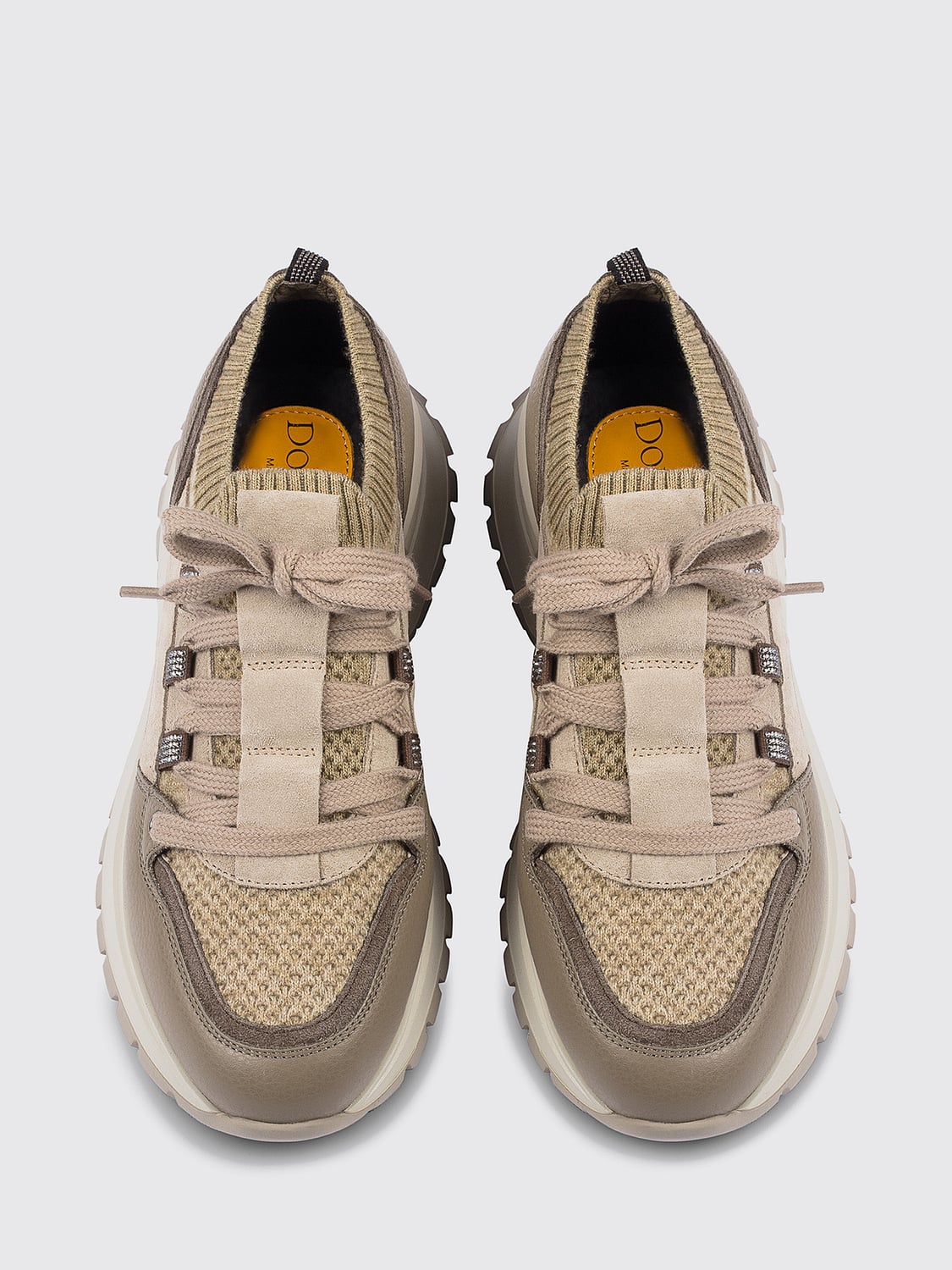 DOUCAL'S SNEAKERS: Low-Top-Sneakers Doucal's aus Kalbsleder und Wolle im Bicolor-Design, Beige - Img 3