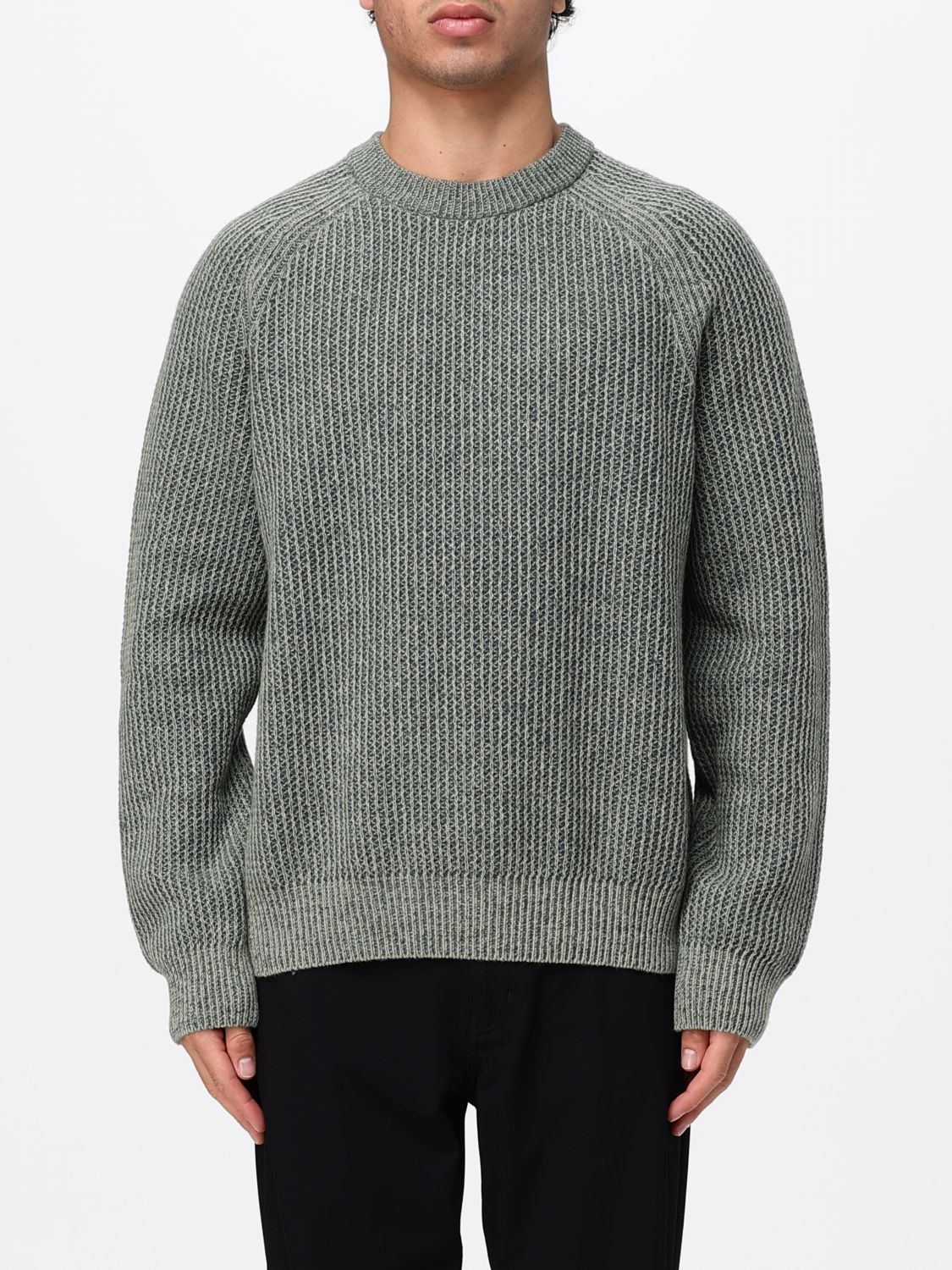 BOSS SWEATER: Relaxed Fit Virgin Wool Blend Crew Neck Jumper BOSS with Ribbed Trims, Green - Img 1