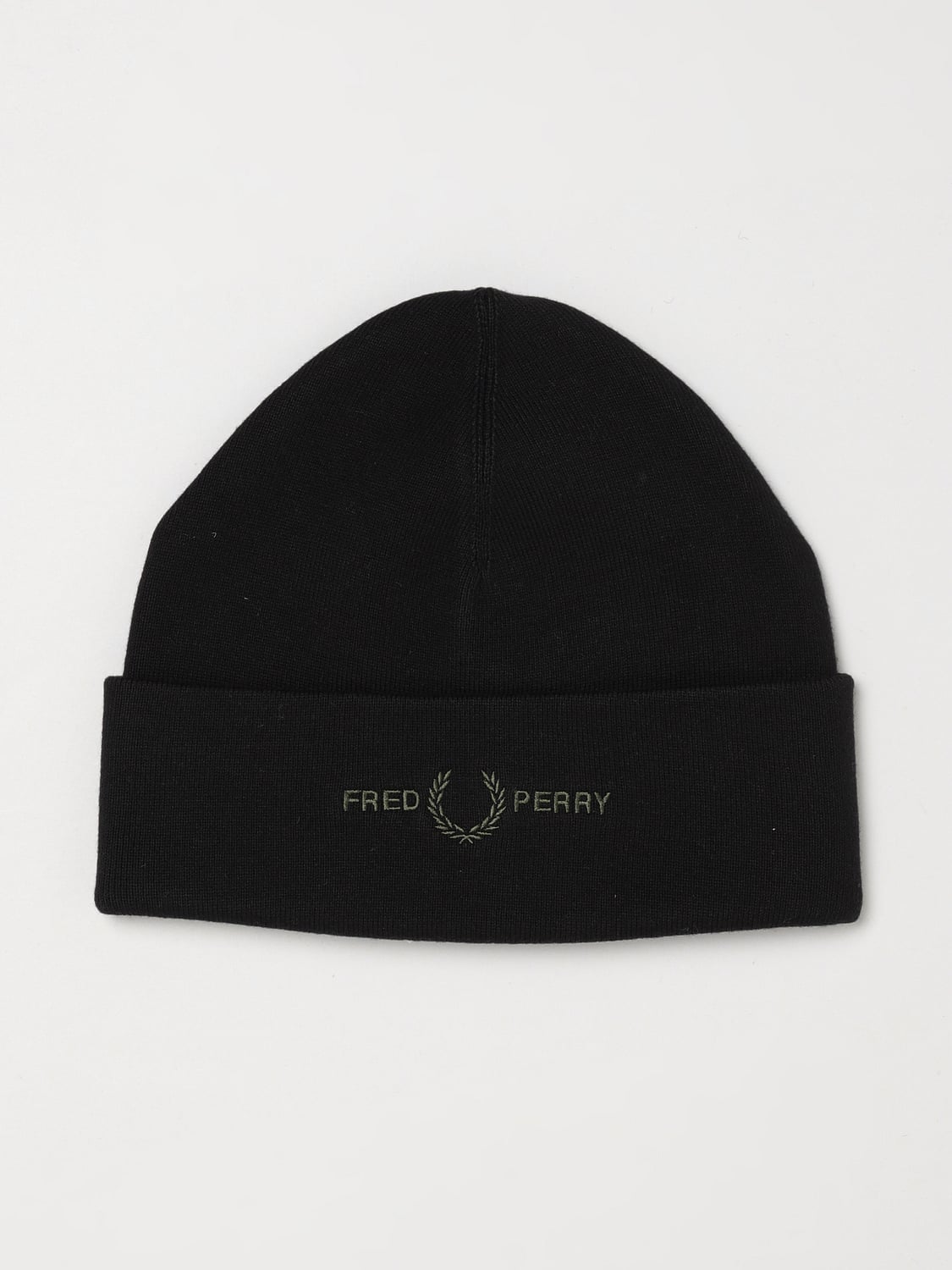 FRED PERRY HAT: Fred Perry Cotton Beanie Hat with Embroidered Logo and Cuff, Black - Img 1