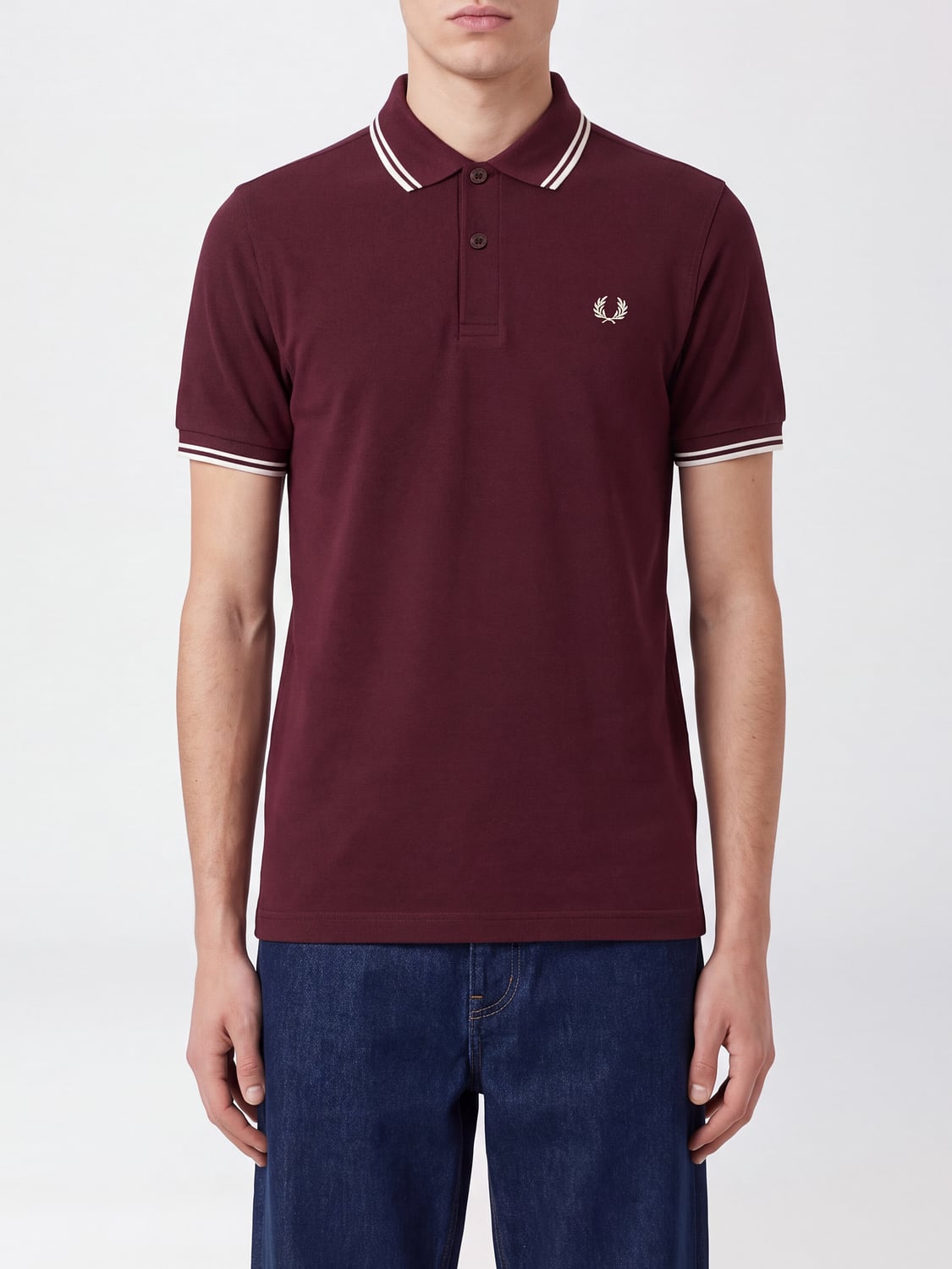FRED PERRY POLO: Polo de manga corta Fred Perry de algodón con logo bordado y ribetes en contraste, Sangría - Img 1