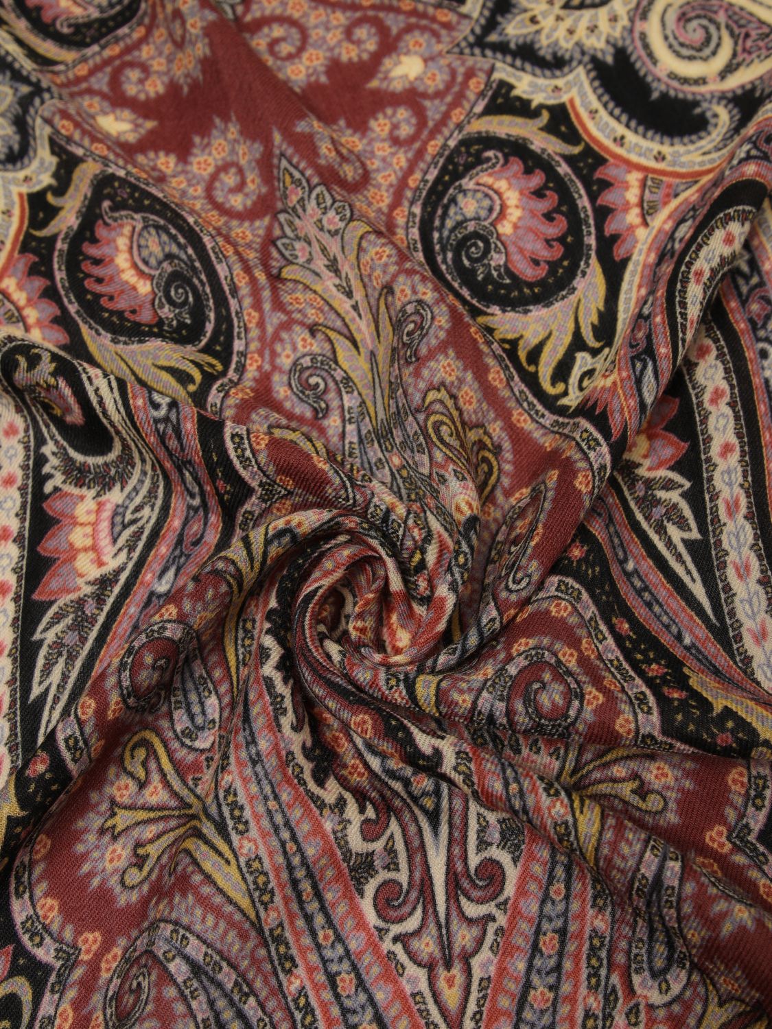 ETRO ÉCHARPE: Écharpe Etro 100% cachemire avec imprimé Paisley et bords frangés, Noir - Img 3