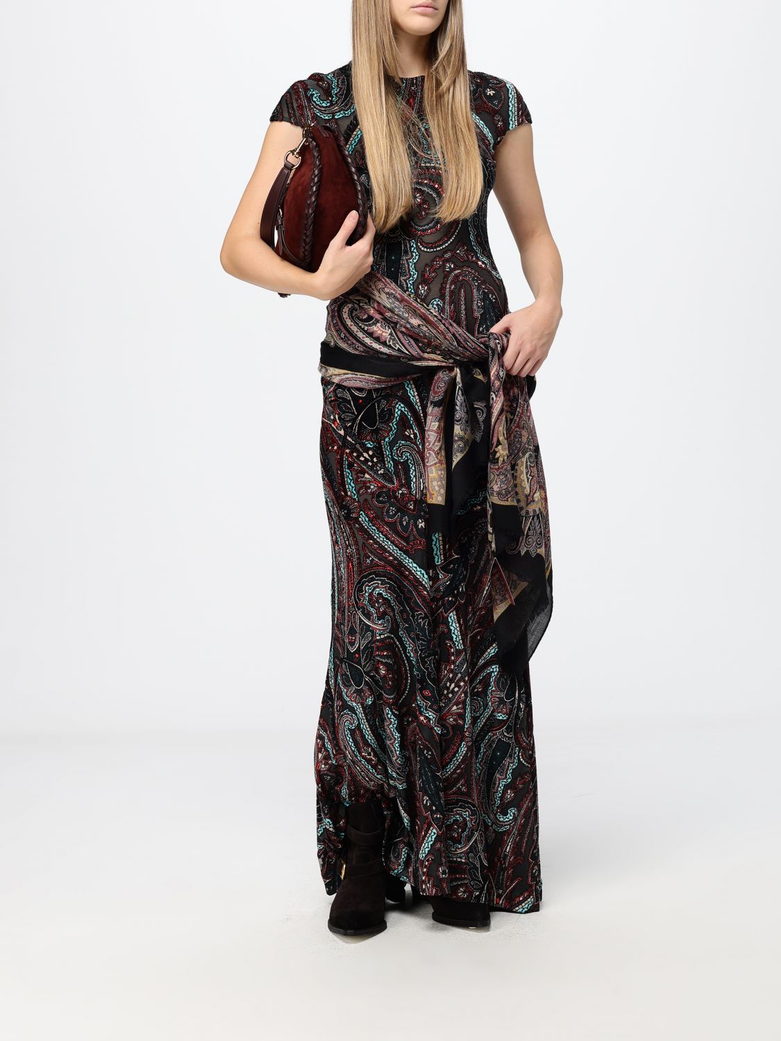 ETRO ÉCHARPE: Écharpe Etro 100% cachemire avec imprimé Paisley et bords frangés, Noir - Img 4