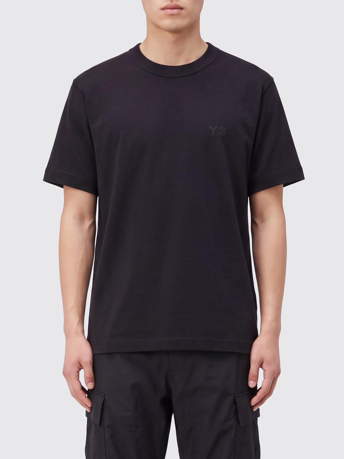 Y-3 T-SHIRT: T-shirt girocollo Y-3 in cotone con logo tono su tono, Nero - Img 1