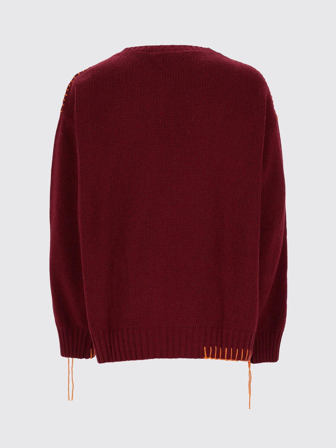 AMISH MAGLIA: Maglia girocollo Amish in lana con cuciture a contrasto, Bordeaux - Img 3