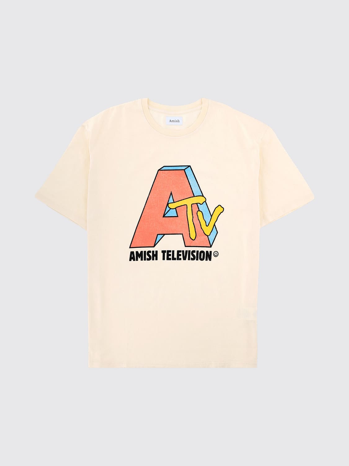 AMISH CAMISETA: Camiseta de algodón Amish con logo estampado en contraste en la parte delantera, Marfil - Img 2