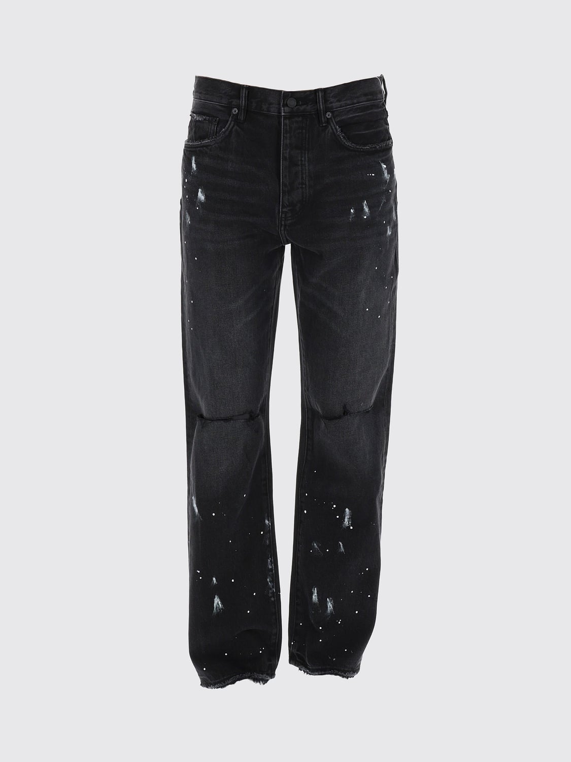 PURPLE JEANS: Wide-Leg Purple Denim Jeans with Abstract Print and Distressed Finish, Black - Img 2