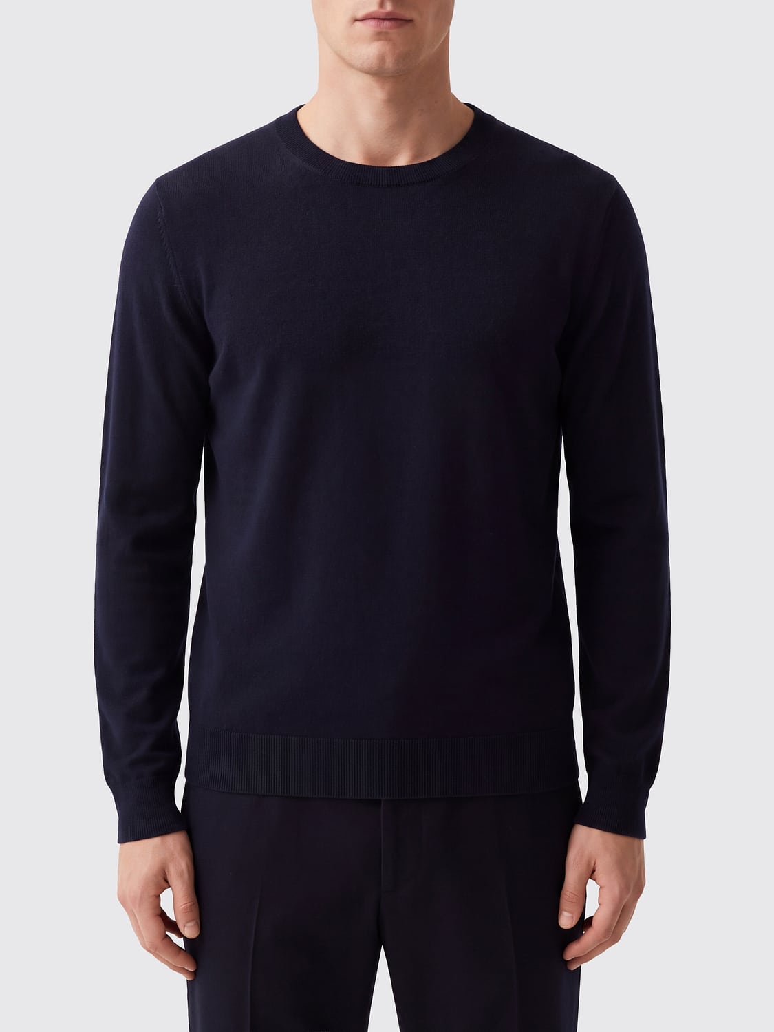 BRUNELLO CUCINELLI SWEATER: Brunello Cucinelli Pure Virgin Wool Crewneck Jumper with Long Sleeves, Blue - Img 1