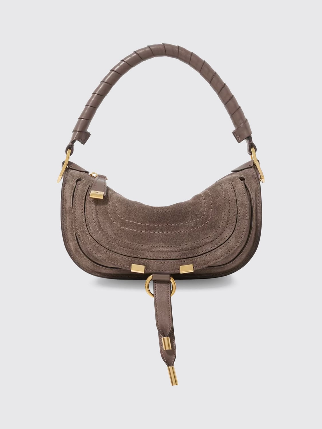 CHLOÉ BORSA A MANO: Mini borsa a mano Chloé in pelle e camoscio con manico intrecciato, Grigio - Img 1