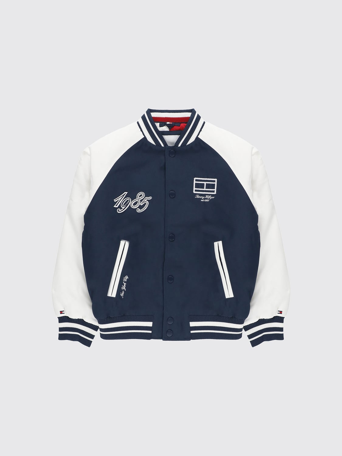 TOMMY HILFIGER JACKET: Boy's College Style Bomber Jacket Tommy Hilfiger in Polyester with Logo, Blue - Img 1