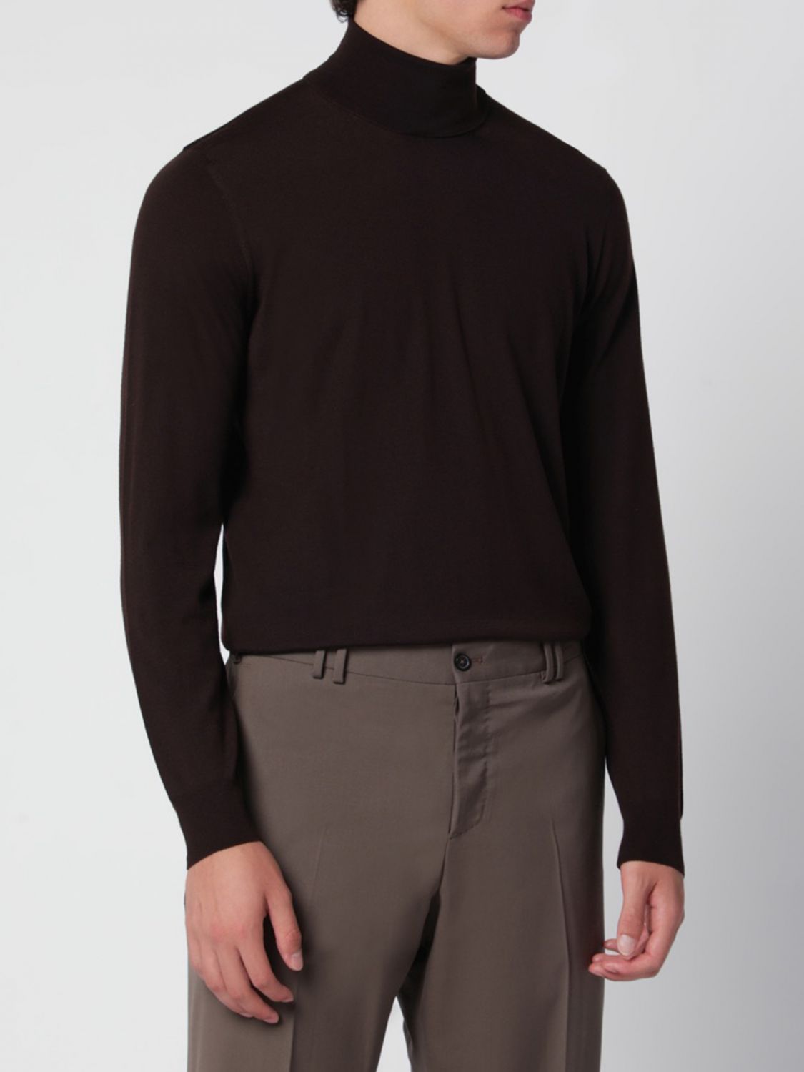 DRUMOHR SWEATER: Turtleneck Jumper Drumohr in a Fine Wool Blend with Ribbed Trims, Brown - Img 1