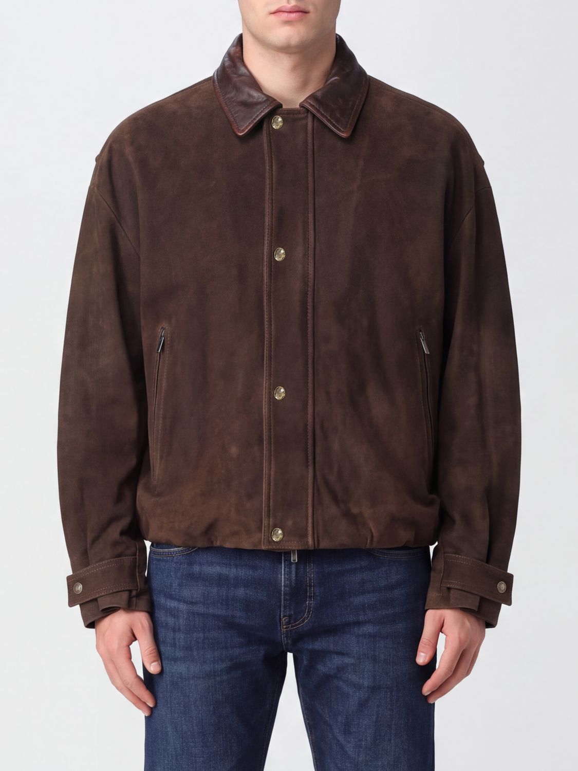 SALVATORE SANTORO JACKET: Salvatore Santoro Suede Leather Shirt Jacket with Classic Collar, Brown - Img 1