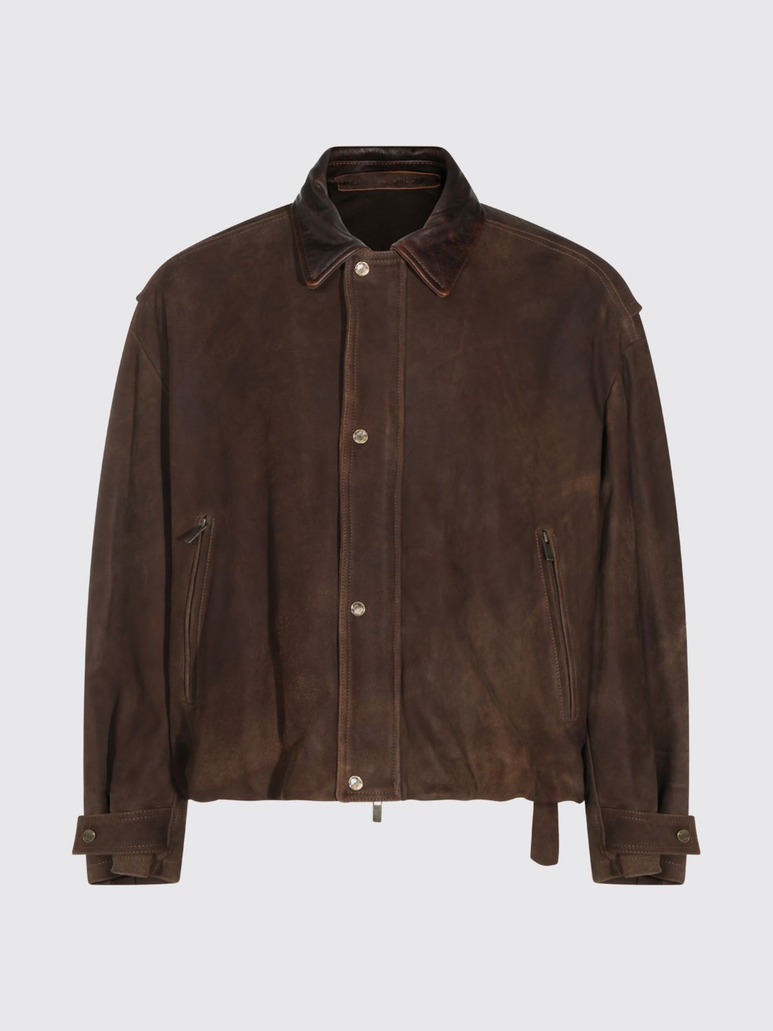 SALVATORE SANTORO JACKET: Salvatore Santoro Suede Leather Shirt Jacket with Classic Collar, Brown - Img 2