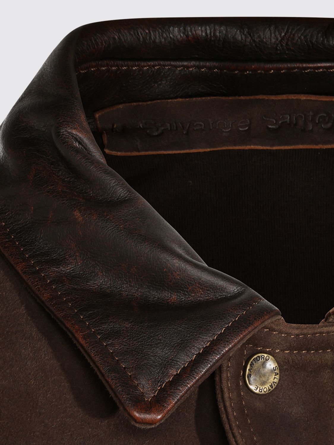 SALVATORE SANTORO JACKET: Salvatore Santoro Suede Leather Shirt Jacket with Classic Collar, Brown - Img 4