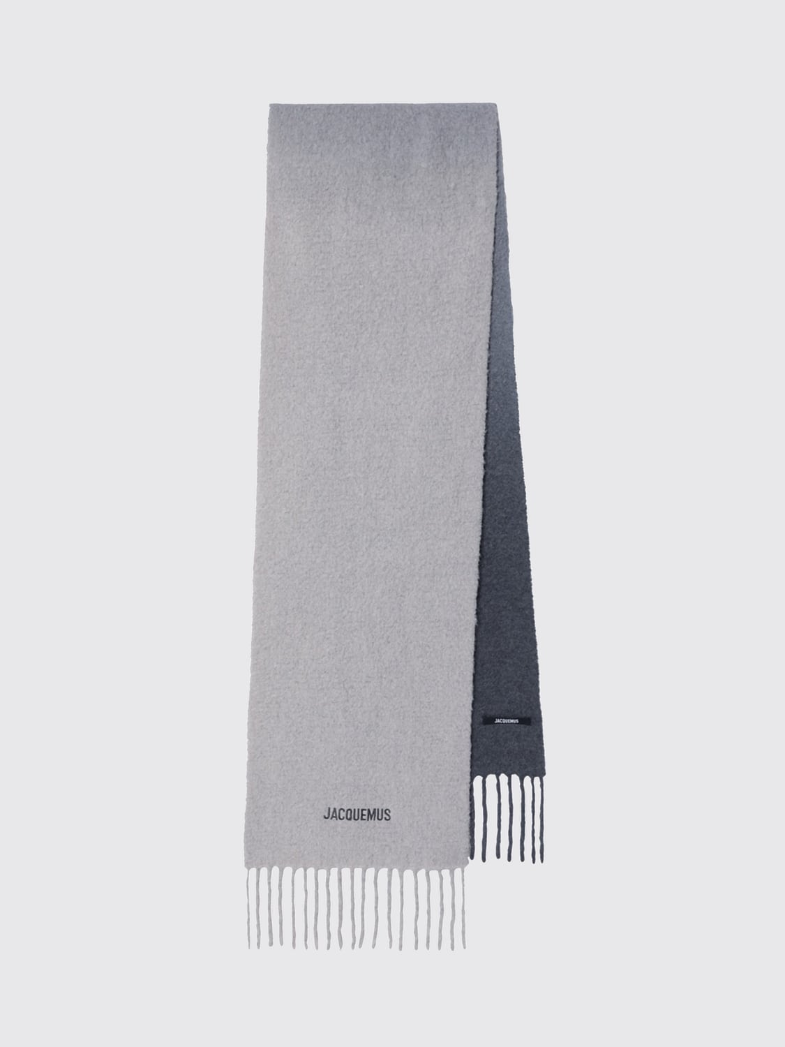 JACQUEMUS SCARF: Jacquemus Alpaca Wool-Blend Scarf with Contrast Logo and Fringes, Grey - Img 1